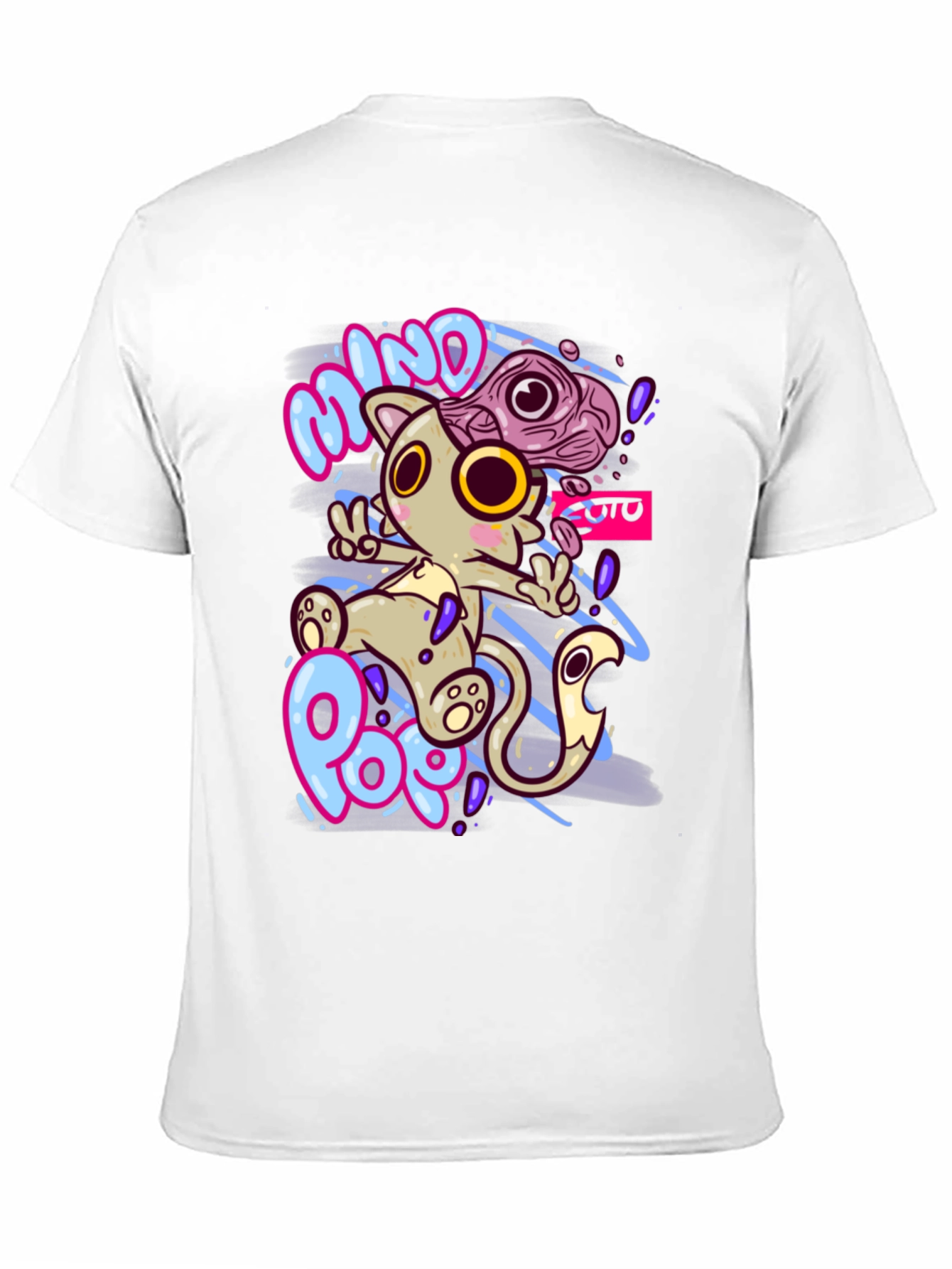 Mind Pop Graphic Tee - Unique Cartoon Cat Design