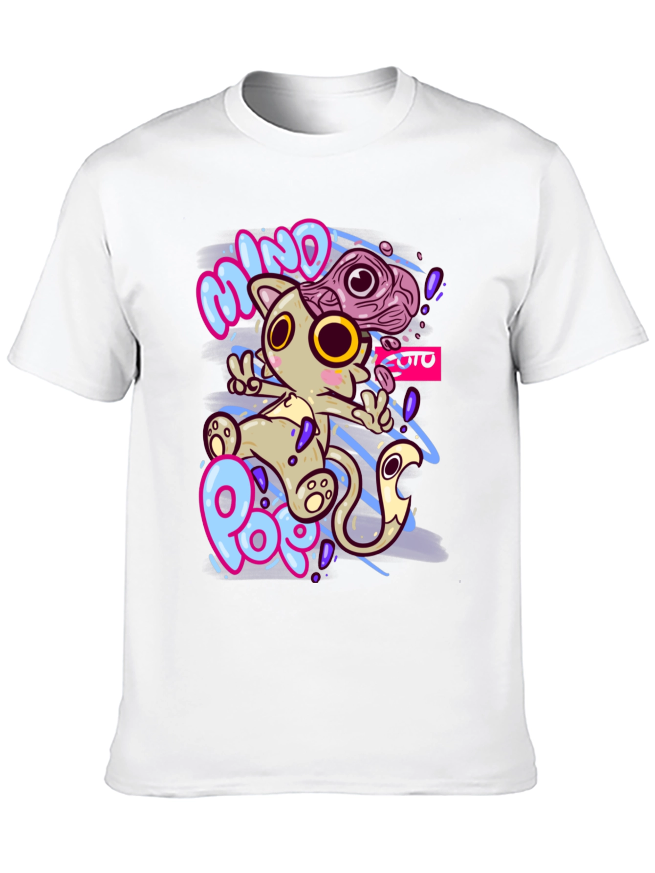 Mind Pop Graphic Tee - Unique Cartoon Cat Design