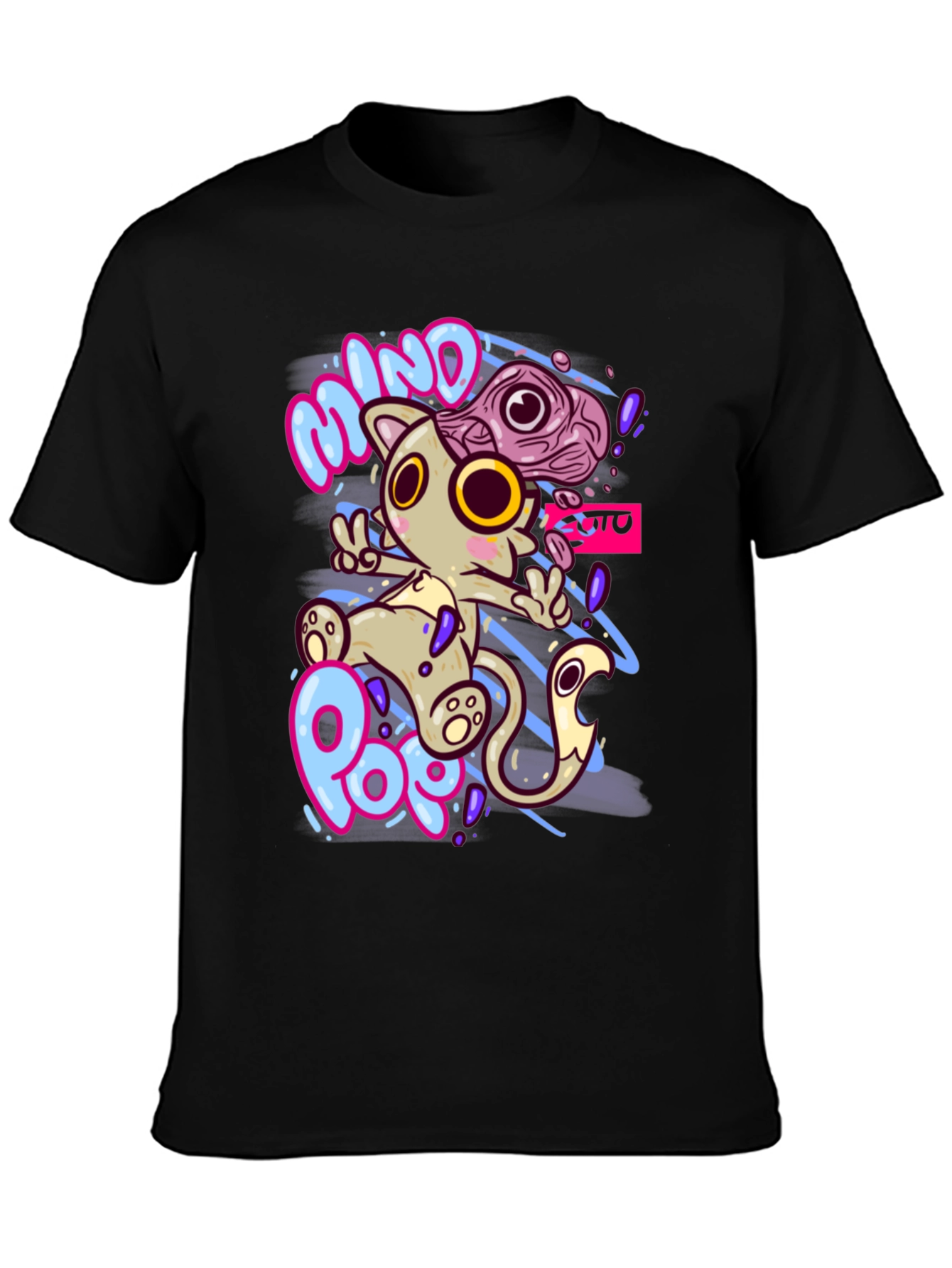 Mind Pop Graphic Tee - Unique Cartoon Cat Design