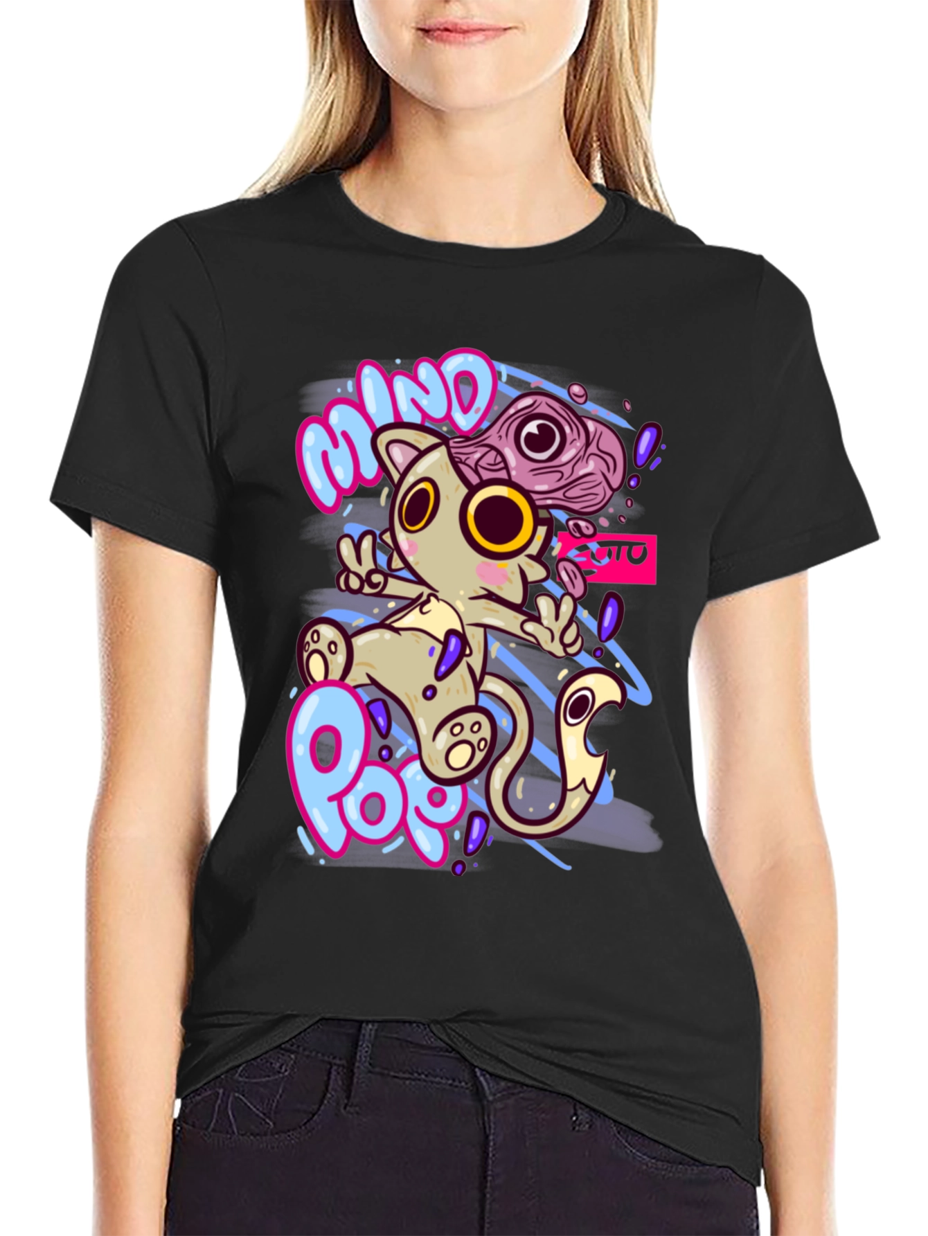 Mind Pop Graphic Tee - Unique Cartoon Cat Design