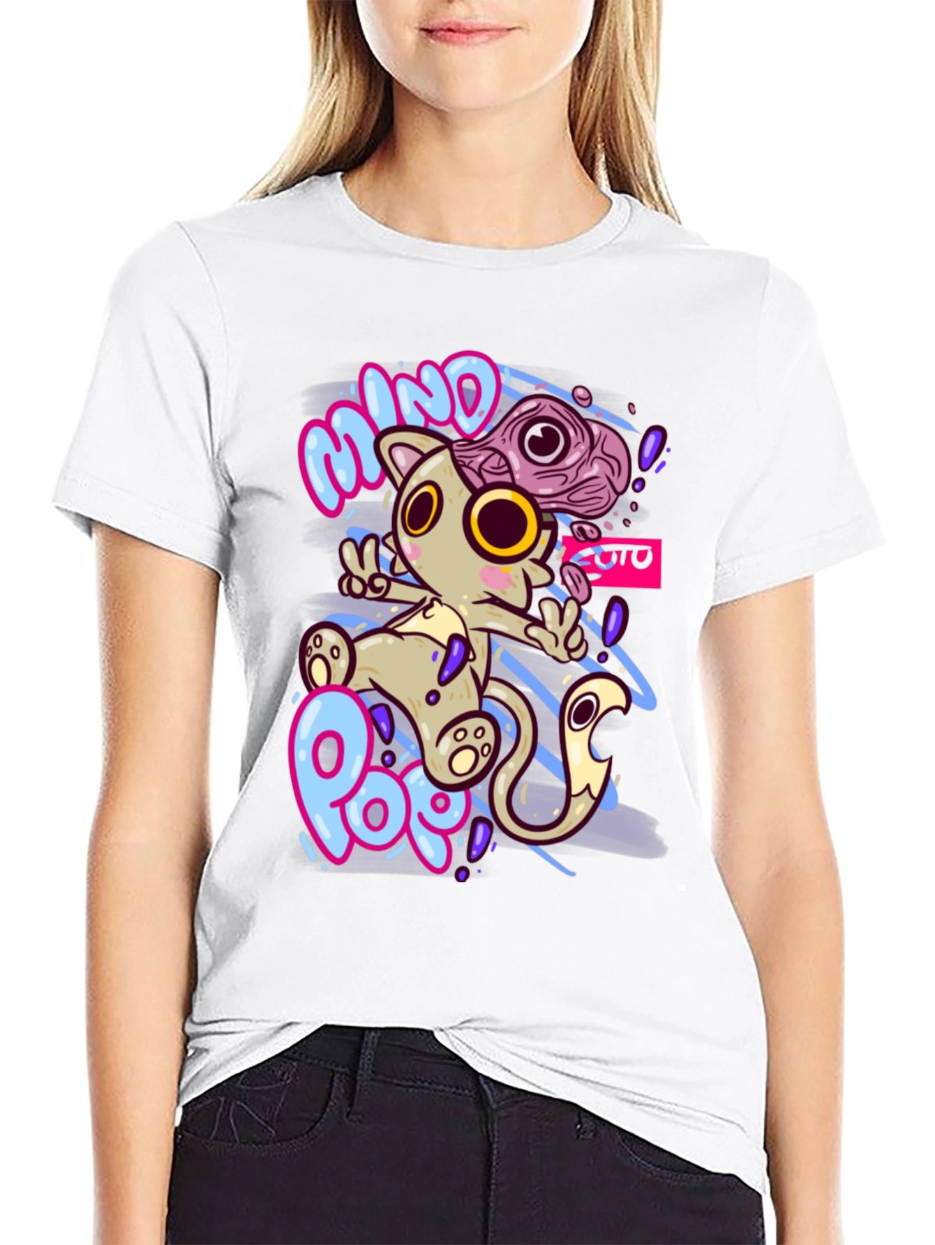 Mind Pop Graphic Tee - Unique Cartoon Cat Design