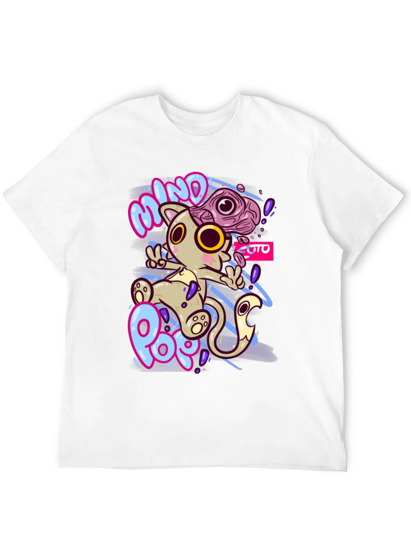 Mind Pop Graphic Tee - Unique Cartoon Cat Design
