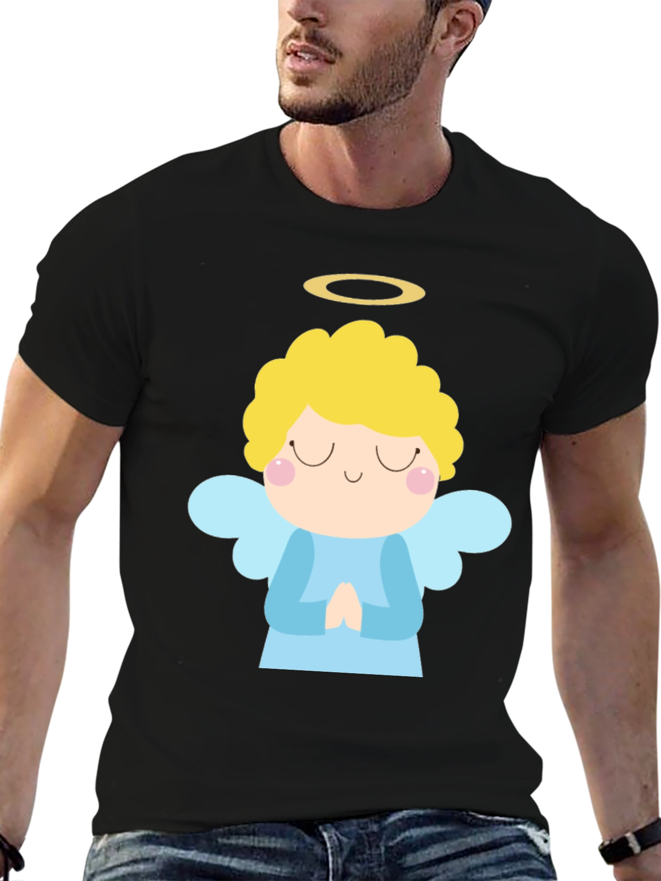 Angel Graphic Black T-Shirt Cute Style