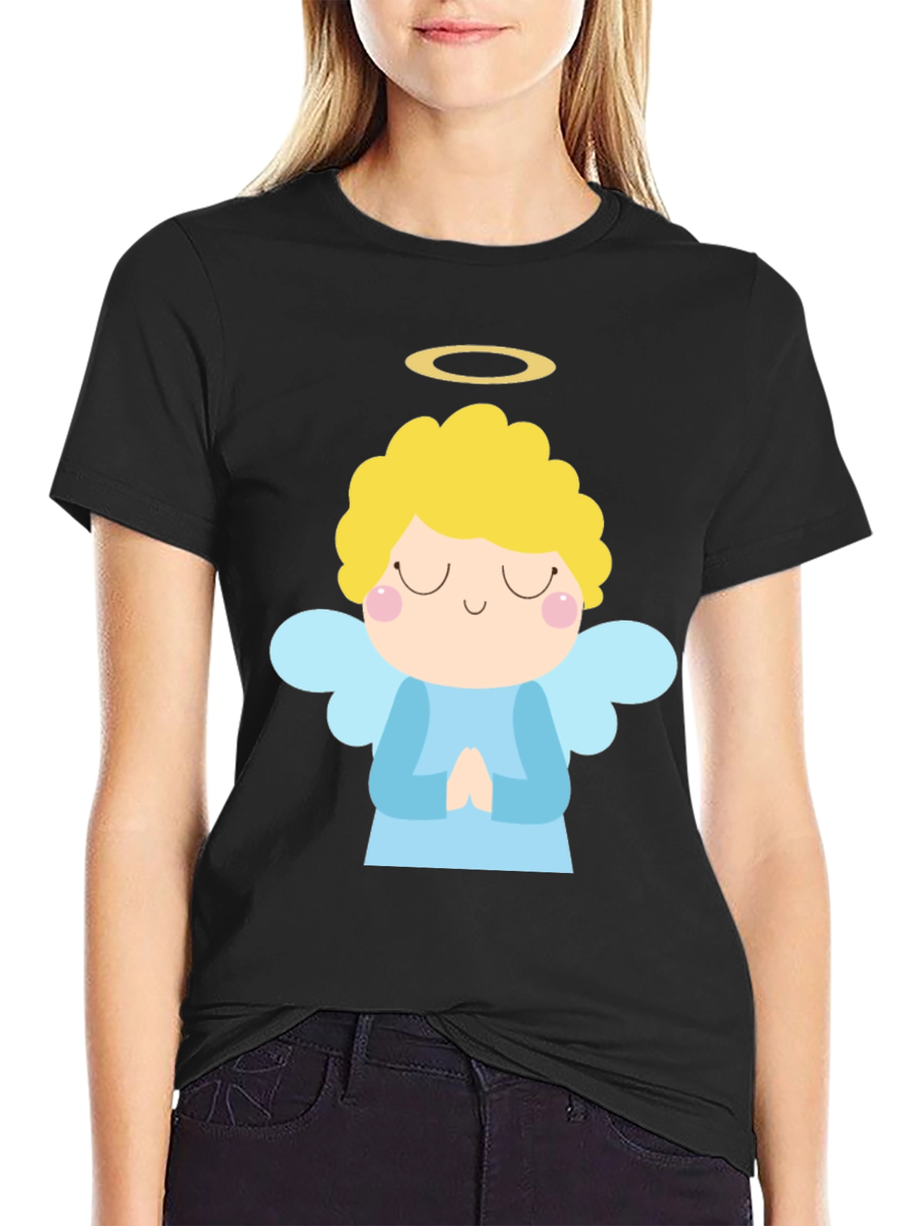 Angel Graphic Black T-Shirt Cute Style