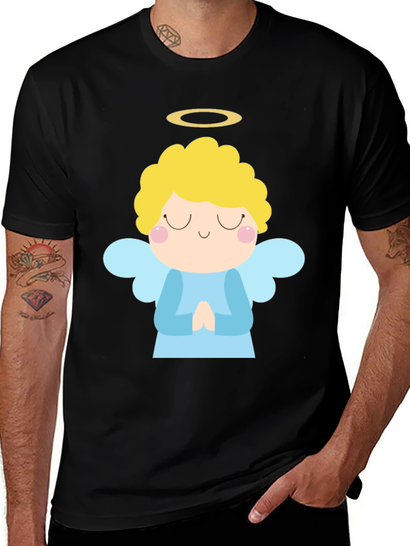 Angel Graphic Black T-Shirt Cute Style