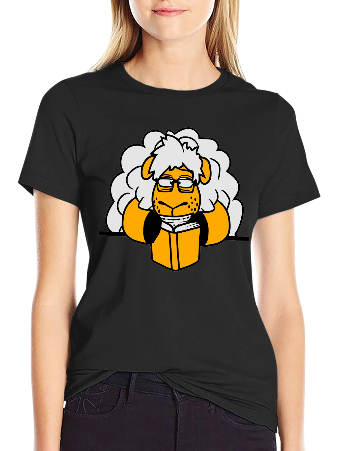 Nerdy Sheep Reading Book Graphic T-Shirt