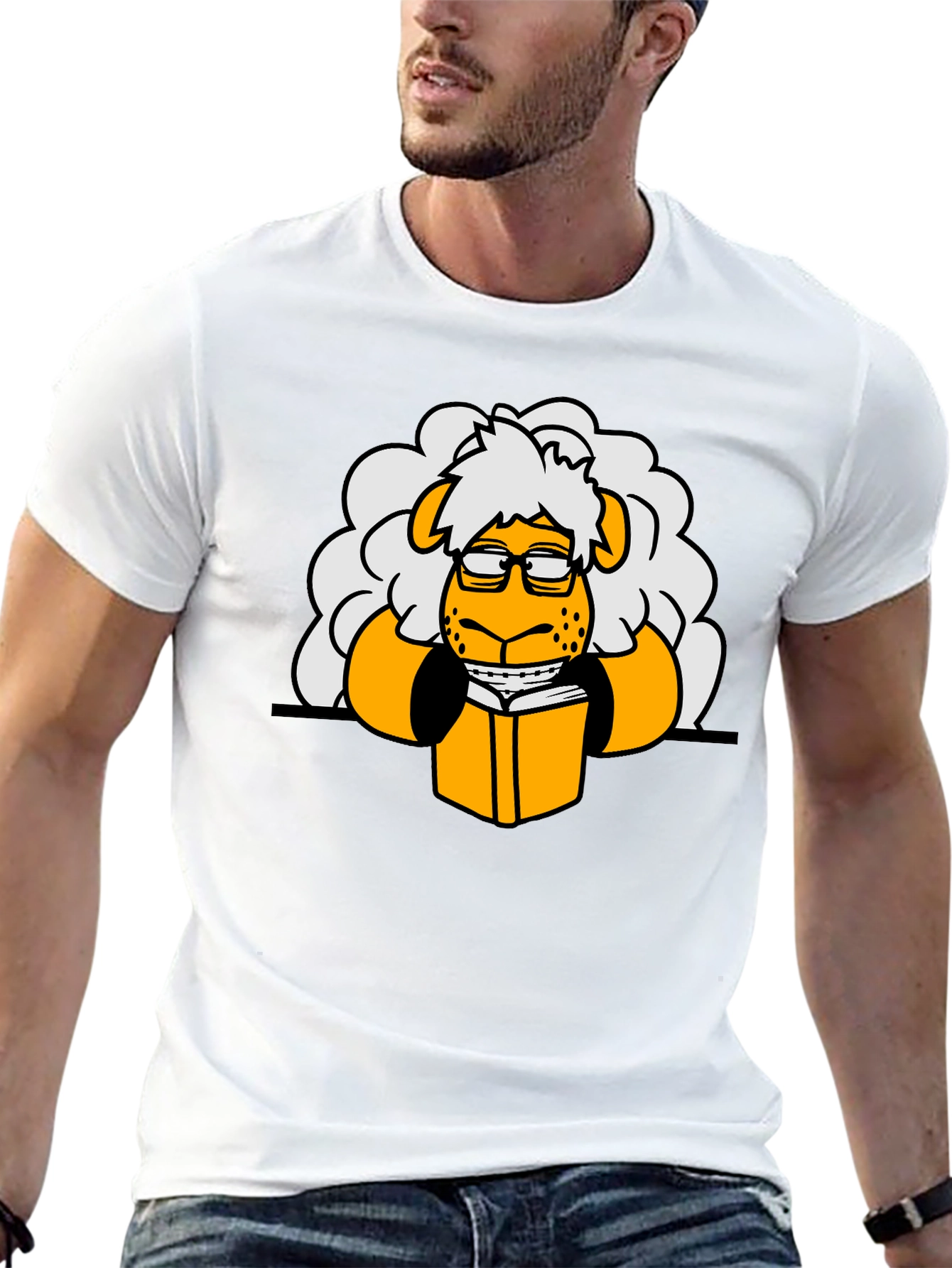 Nerdy Sheep Reading Book Graphic T-Shirt