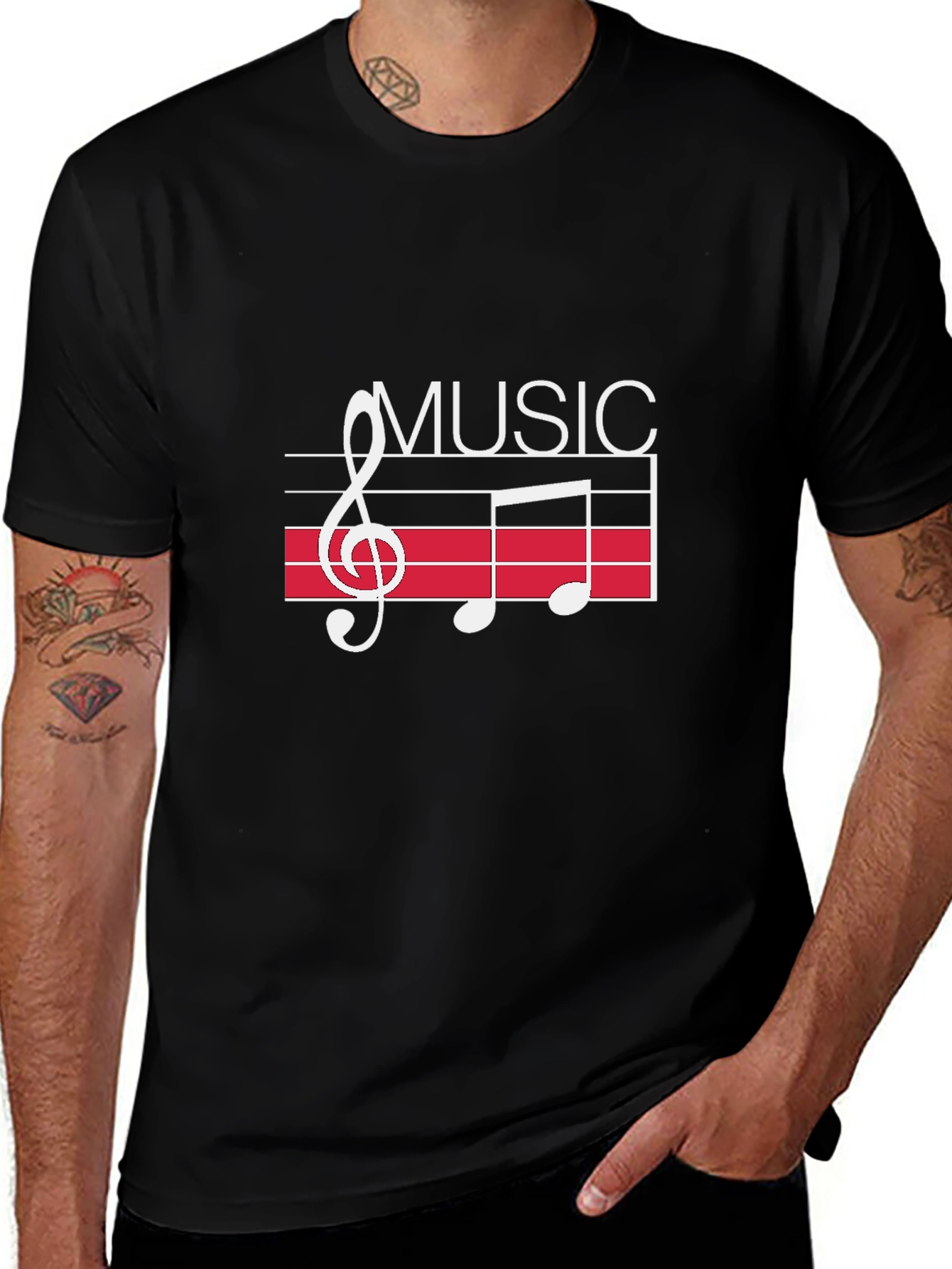 Music Notes Graphic Black T-Shirt