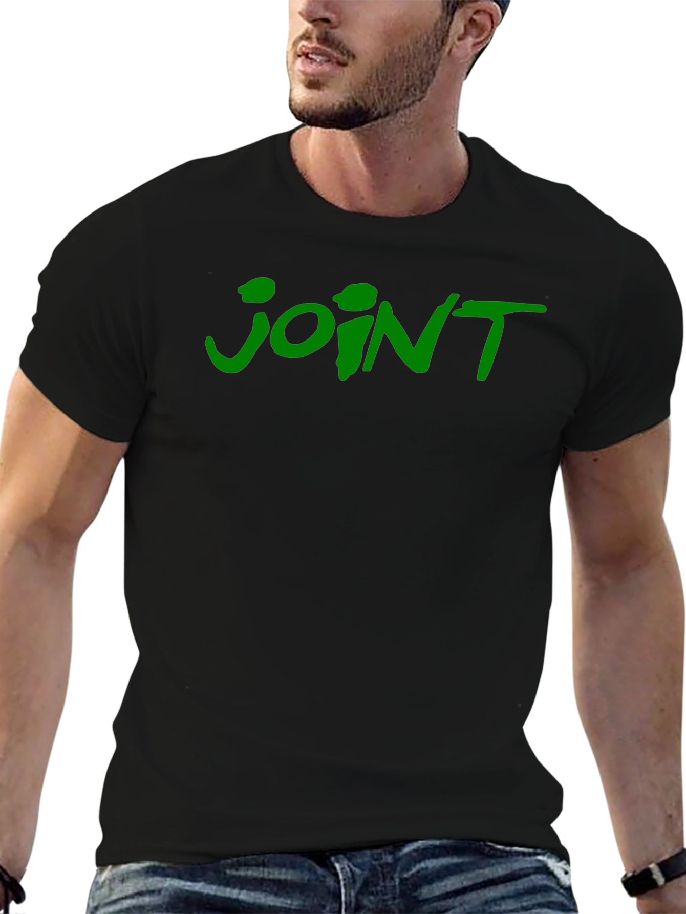 Joint T-Shirt - Green Lettering on Black Cotton Tee