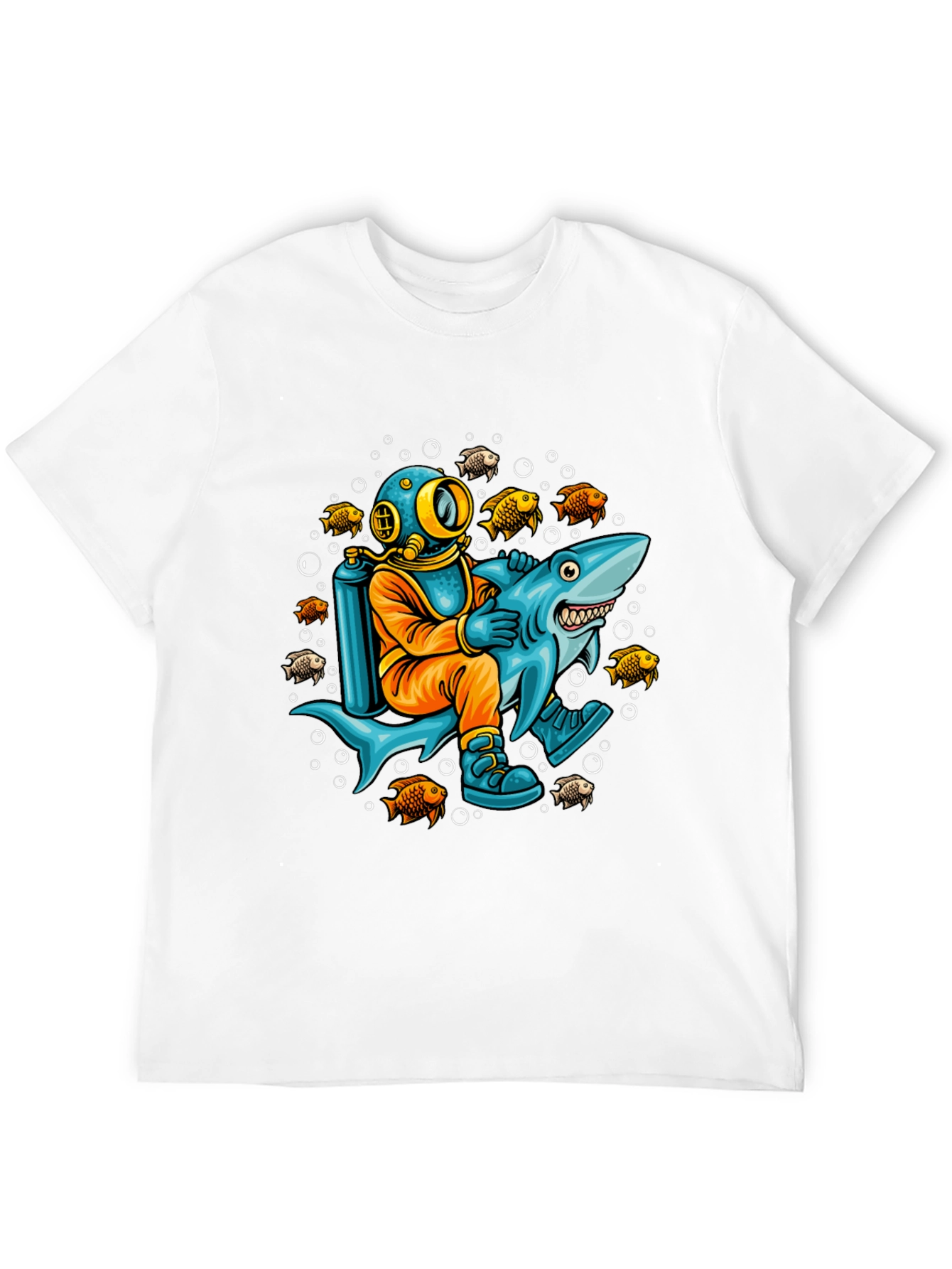 Diver Riding Shark Graphic T-Shirt