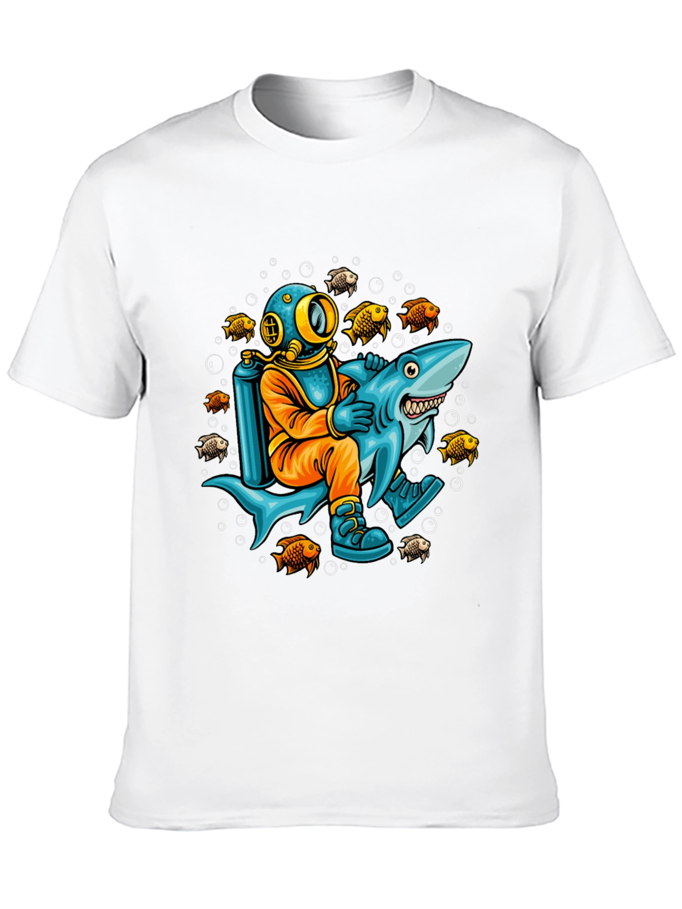 Diver Riding Shark Graphic T-Shirt