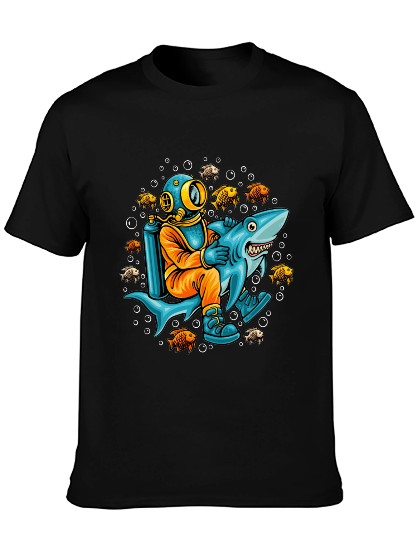 Diver Riding Shark Graphic T-Shirt
