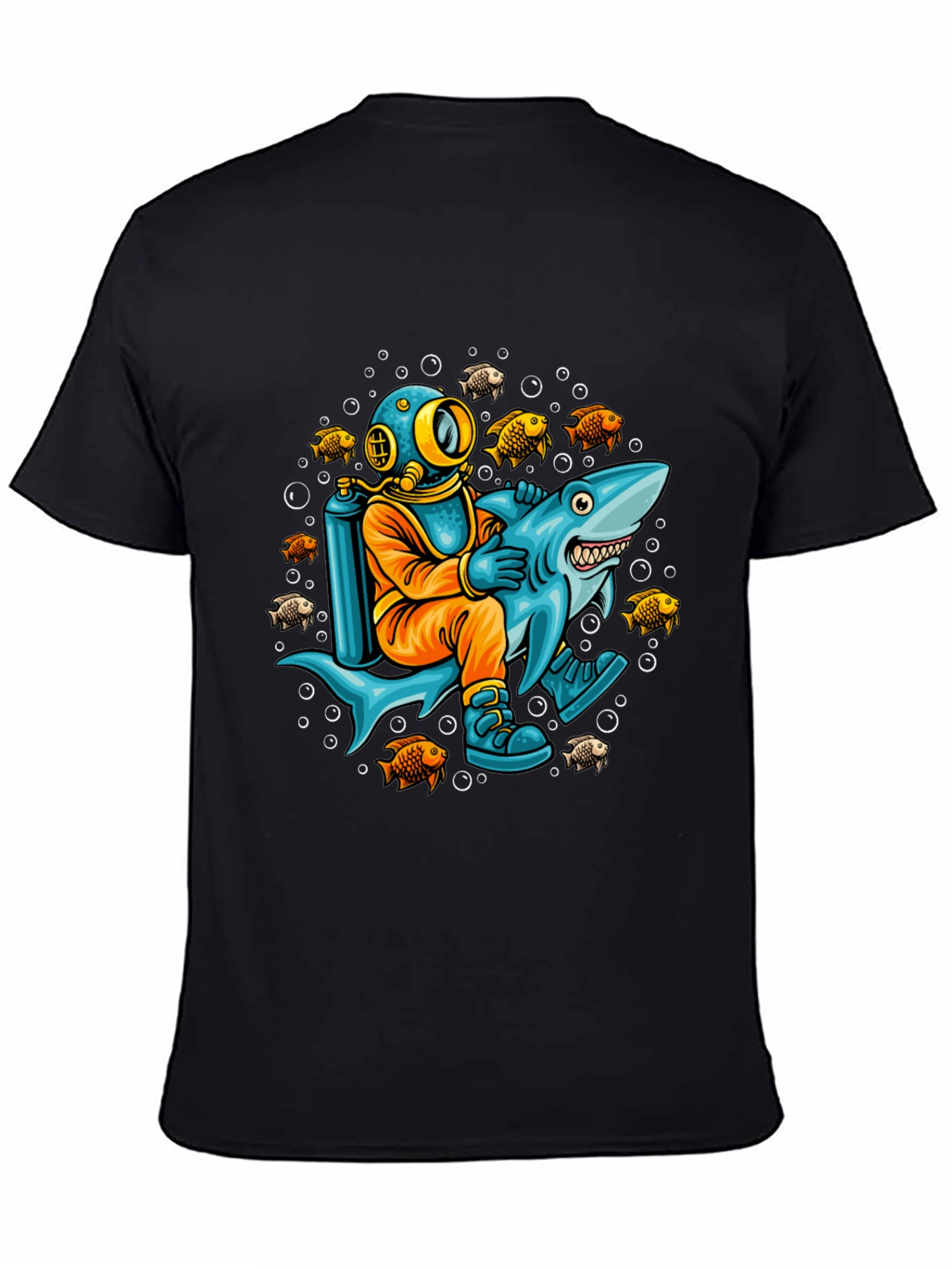 Diver Riding Shark Graphic T-Shirt