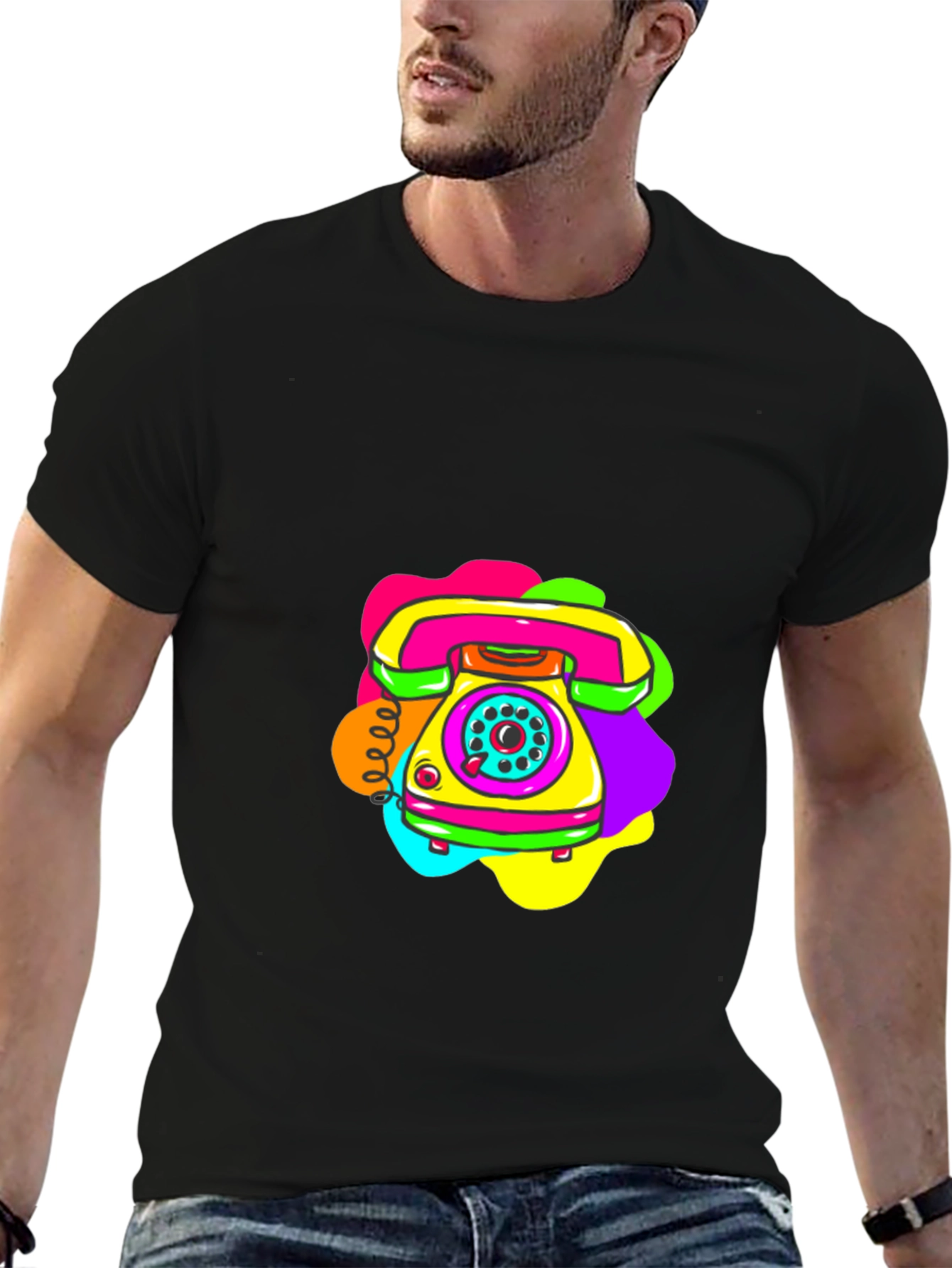 Retro Rotary Phone Graphic Tee - Black