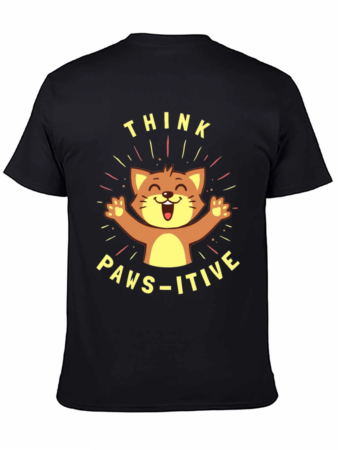 Think Paws-itive Cat Graphic Tee - Black Cotton T-Shirt