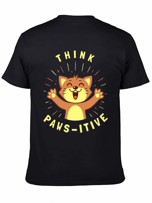 Think Paws-itive Cat Graphic Tee - Black Cotton T-Shirt