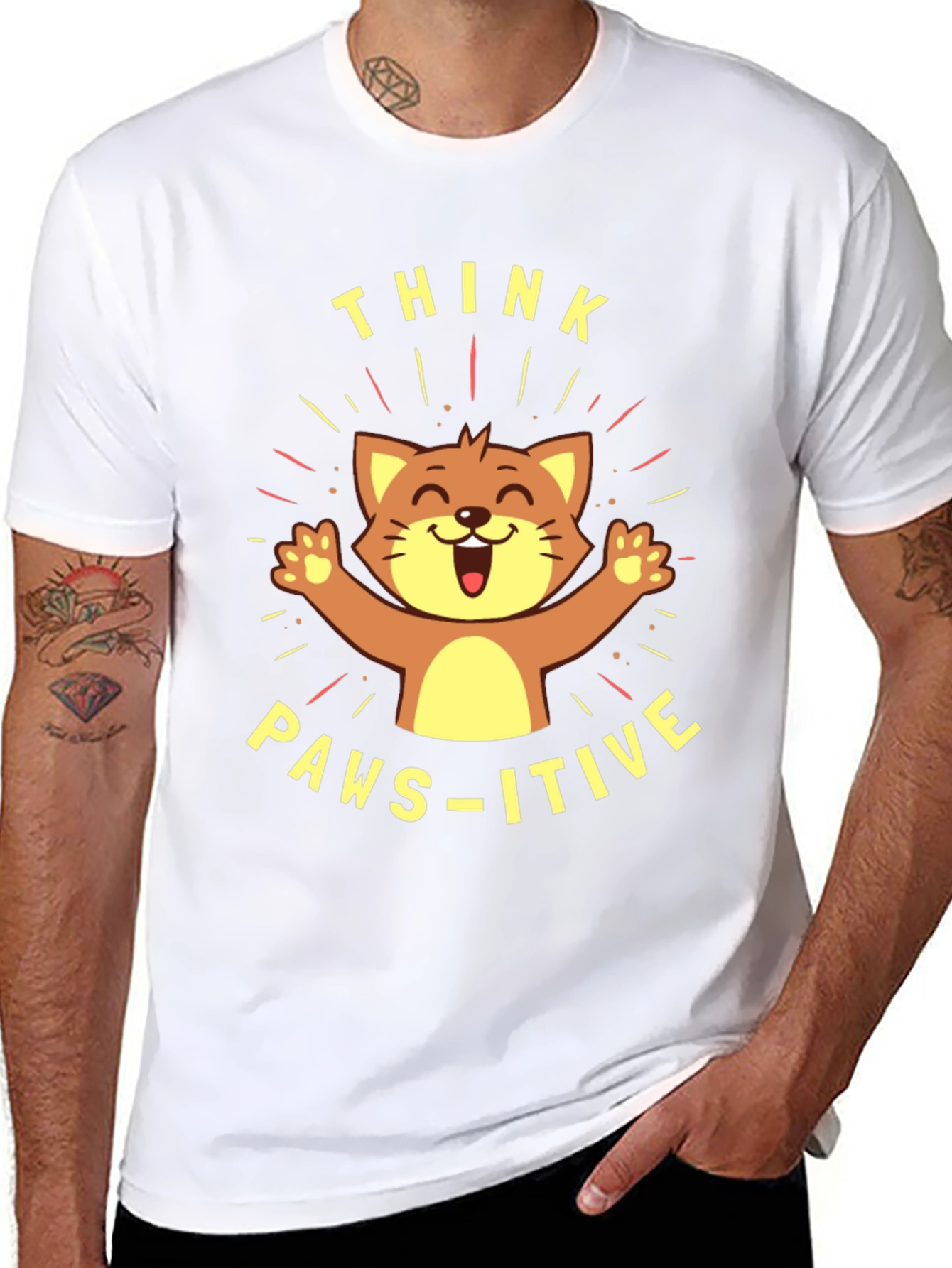 Think Paws-itive Cat Graphic Tee - Black Cotton T-Shirt