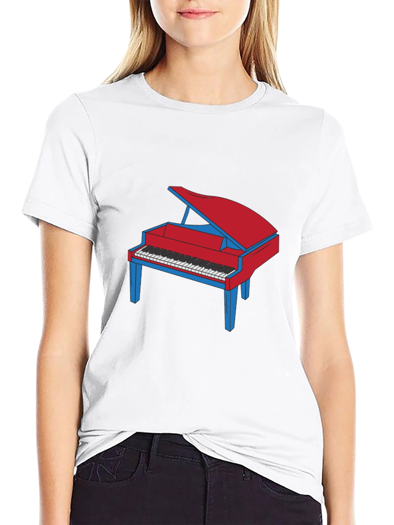 Piano Graphic T-Shirt - Red and Blue Design