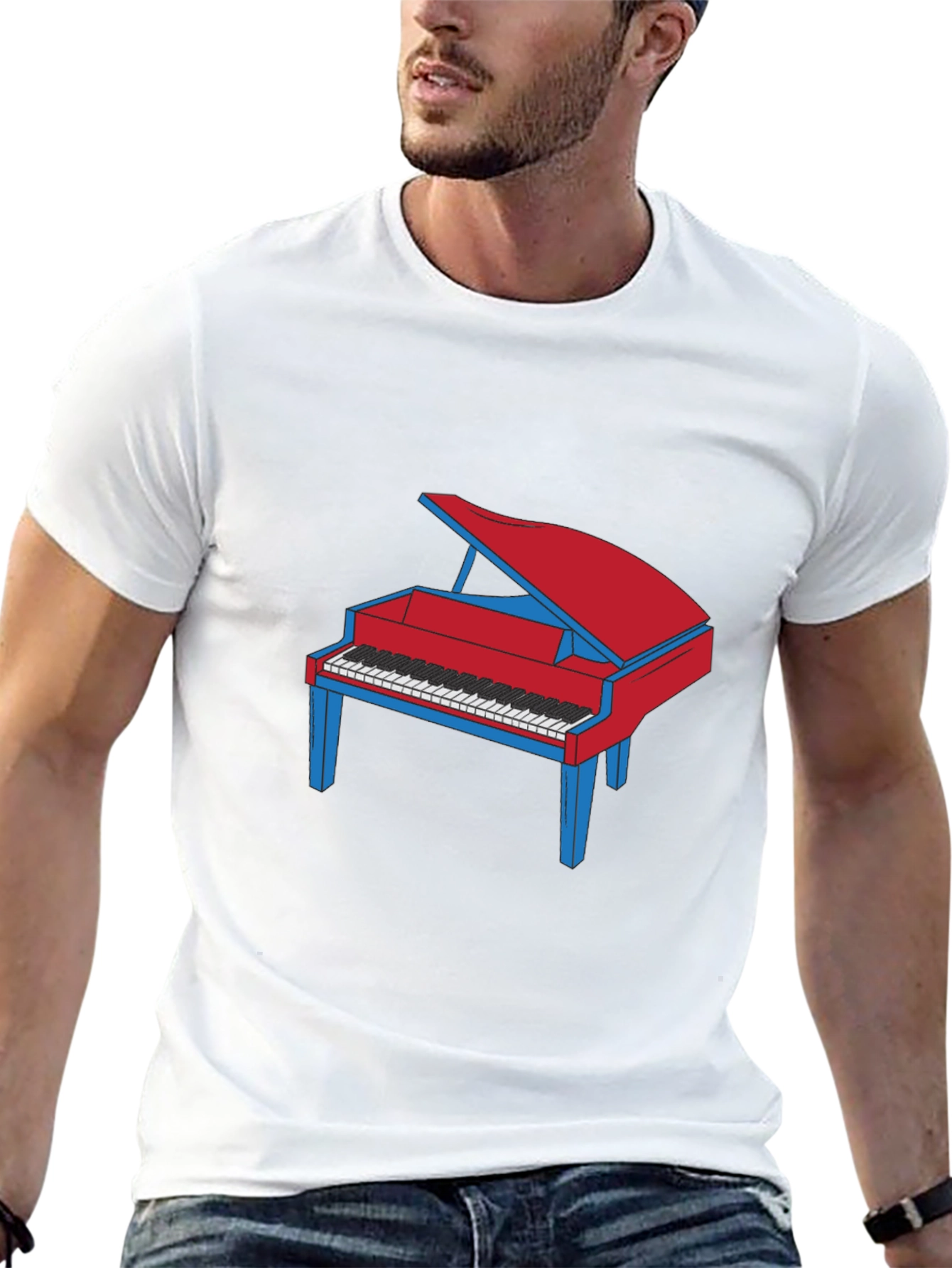 Piano Graphic T-Shirt - Red and Blue Design