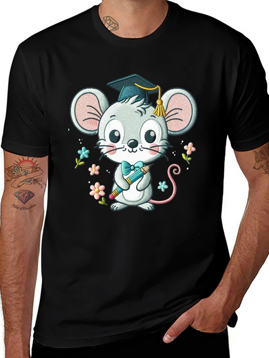 Graduation Mouse T-Shirt Cute Cartoon Animal Tee