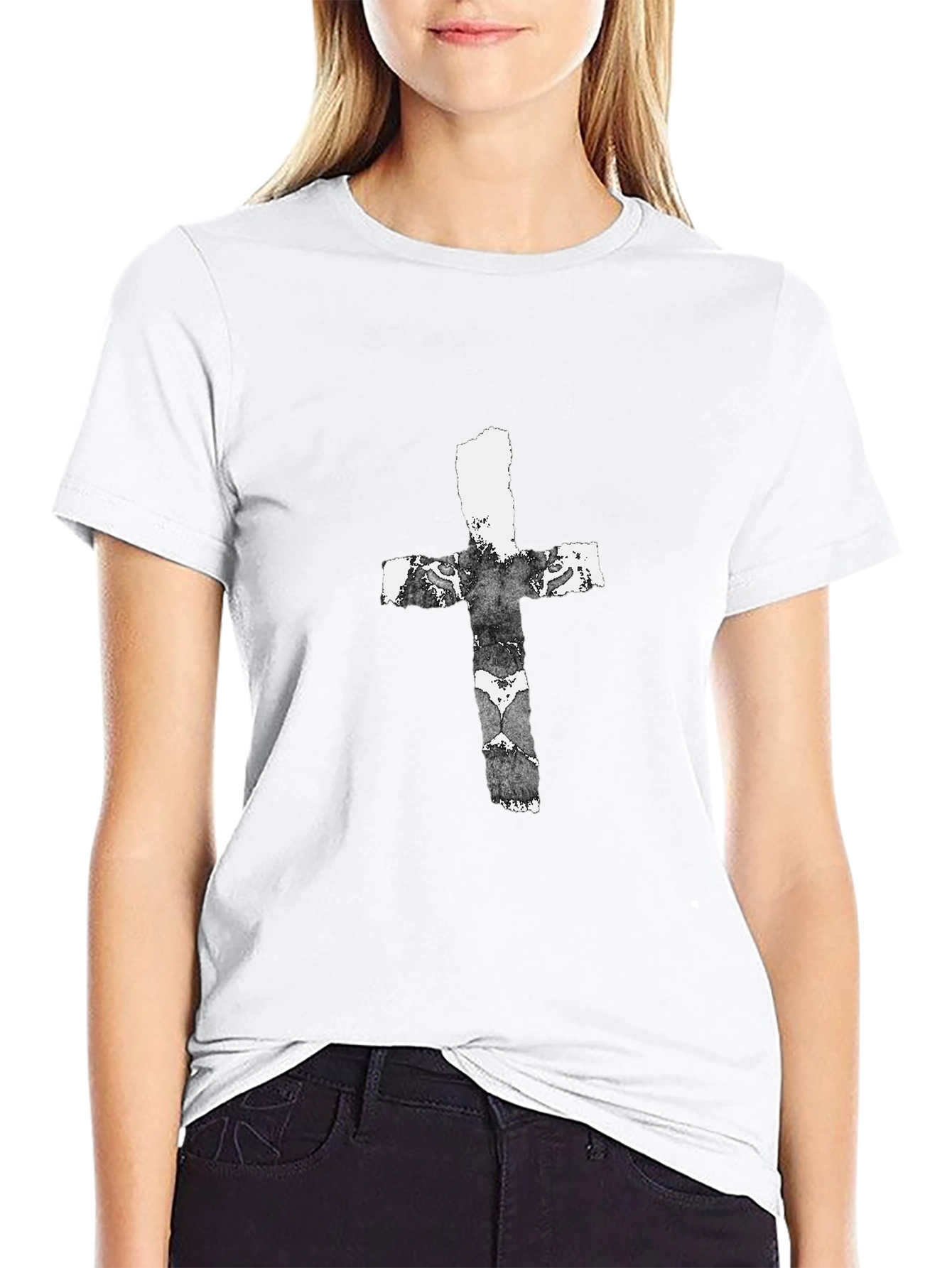 Grunge Cross Graphic Black T-Shirt