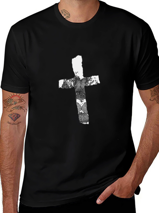 Grunge Cross Graphic Black T-Shirt