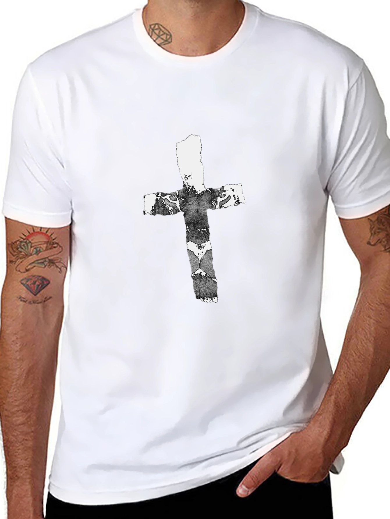 Grunge Cross Graphic Black T-Shirt