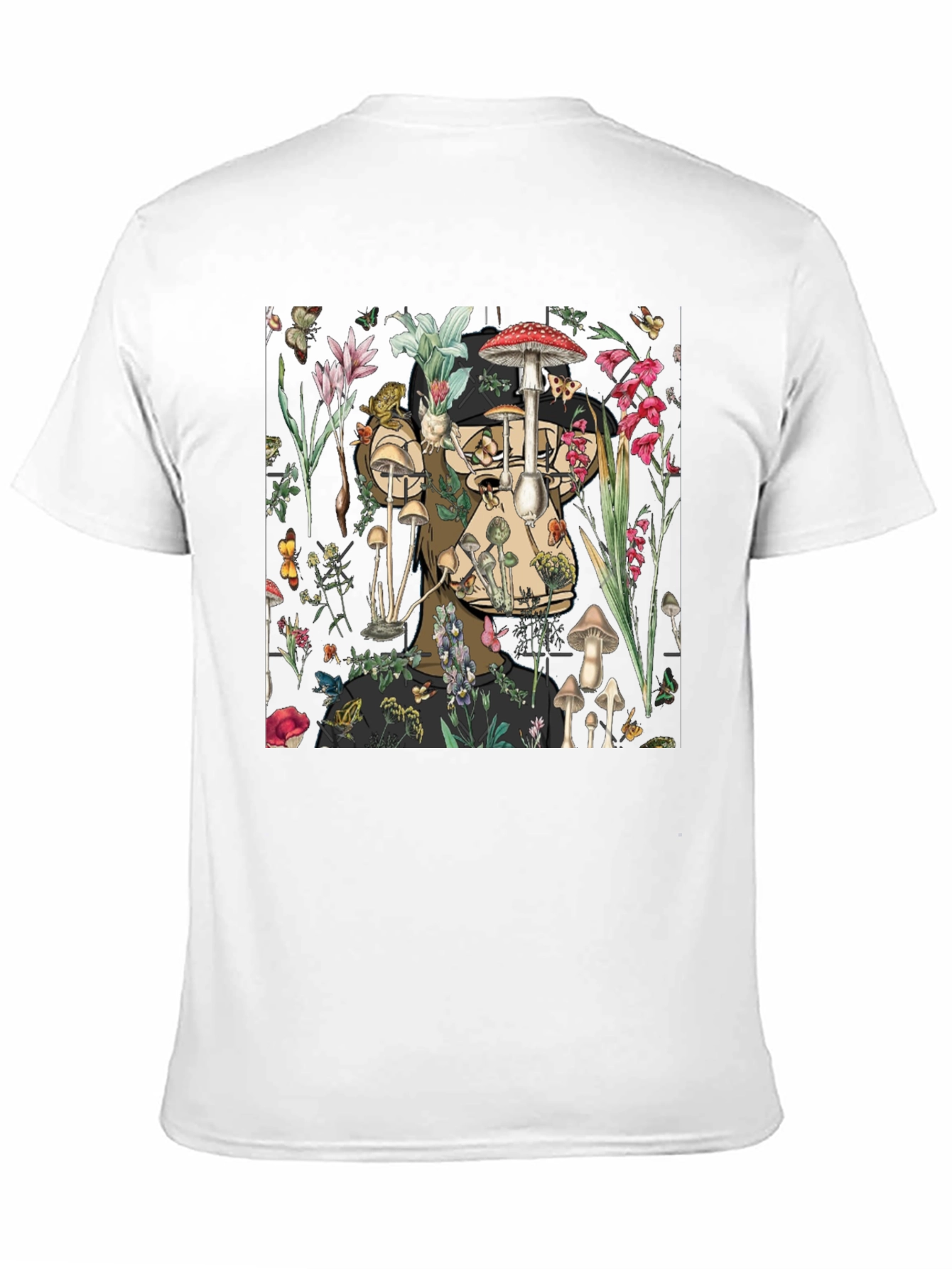 Mushroom & Floral Print Black T-Shirt
