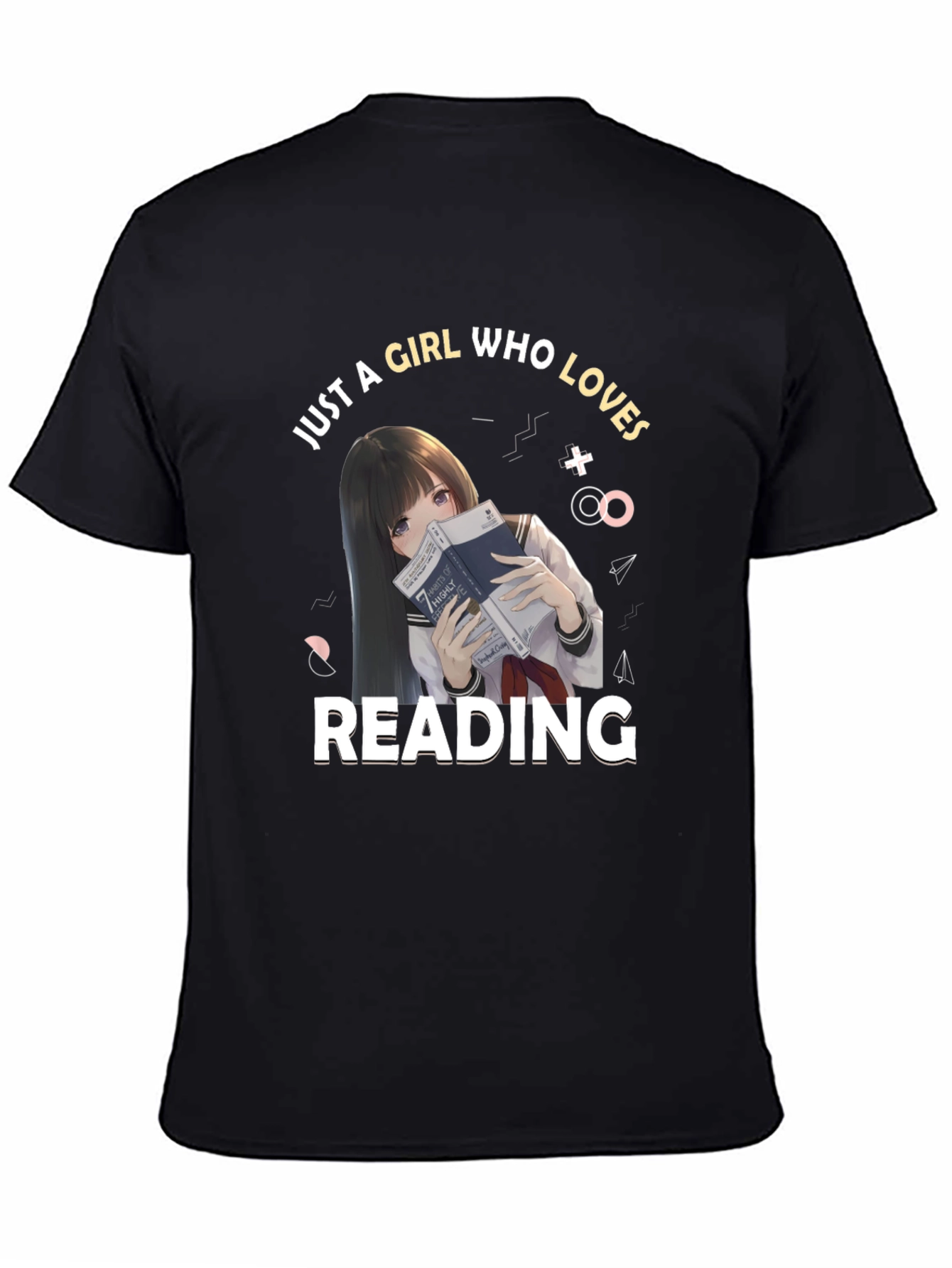 Anime Girl Reading Black T-Shirt