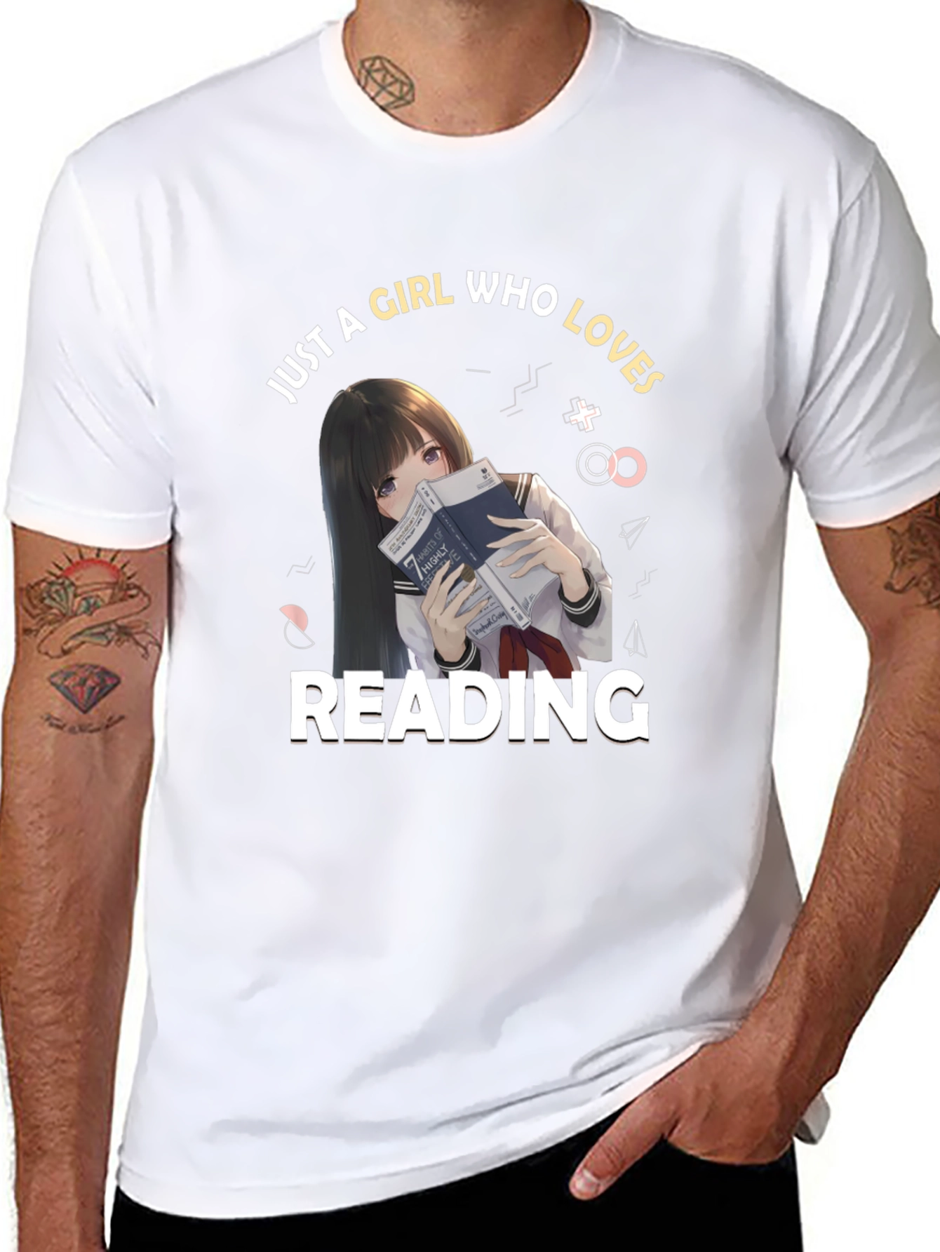 Anime Girl Reading Black T-Shirt