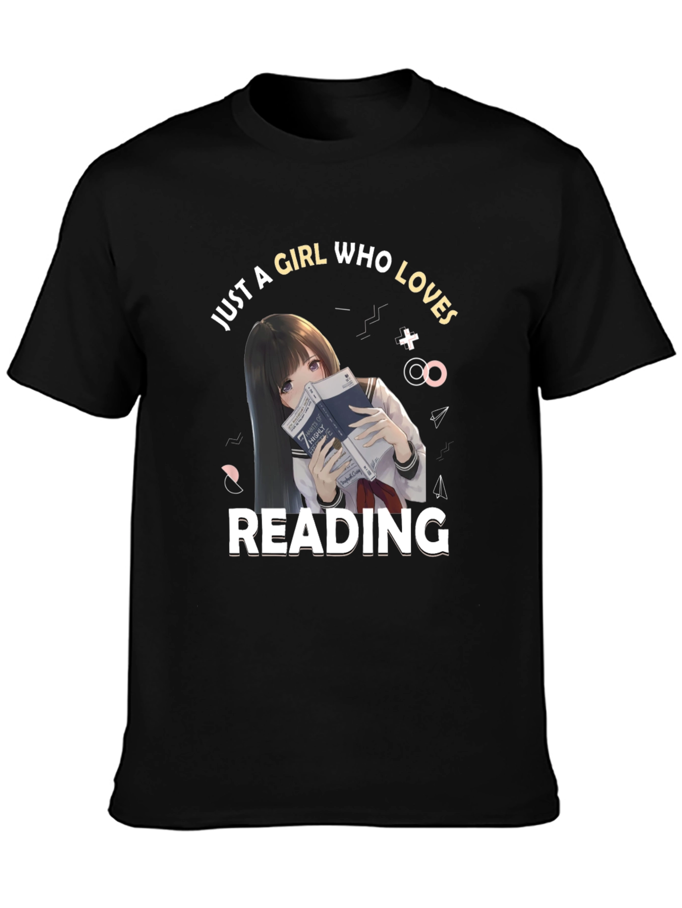Anime Girl Reading Black T-Shirt