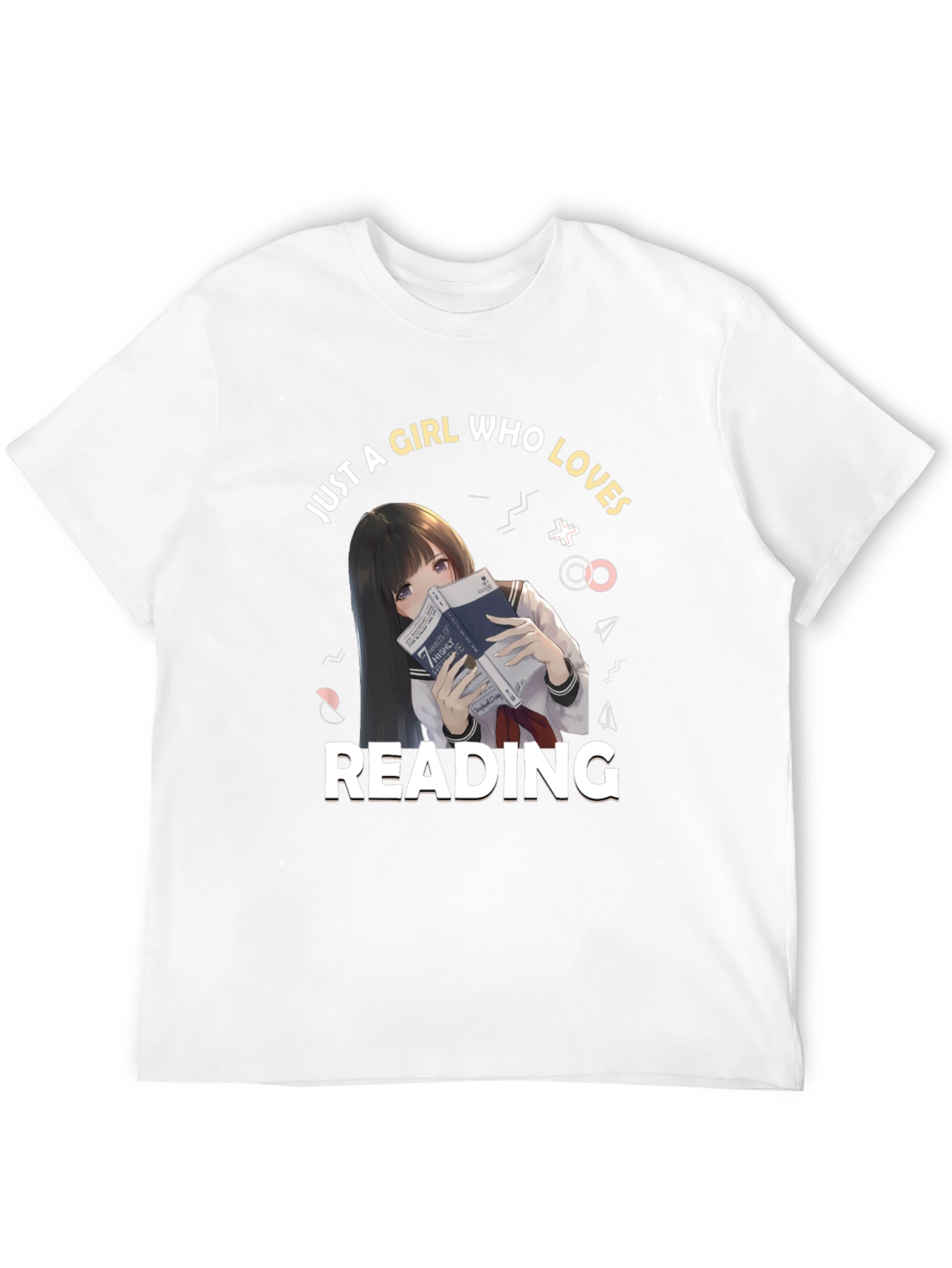 Anime Girl Reading Black T-Shirt