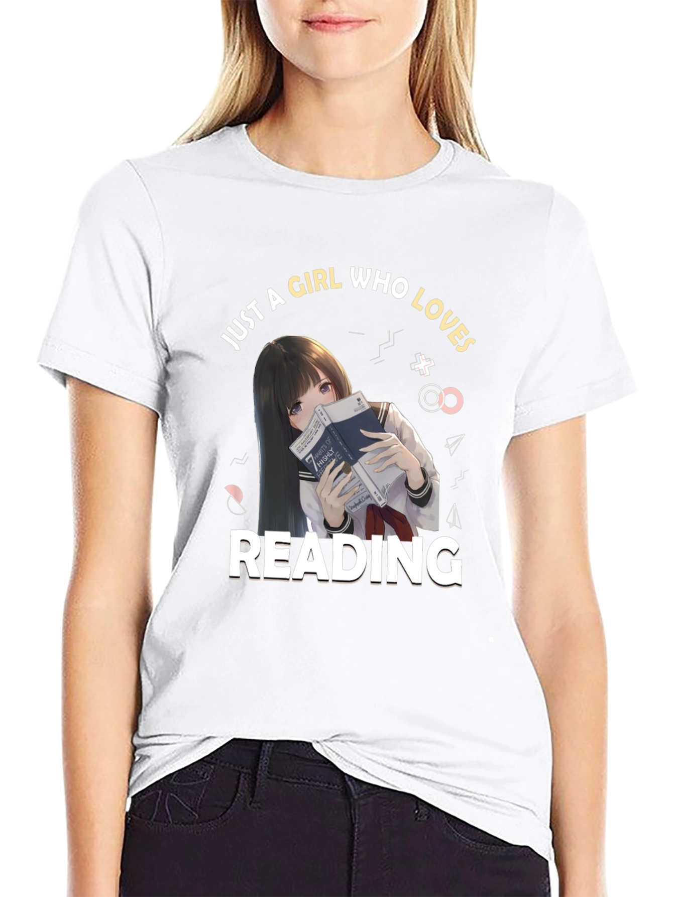 Anime Girl Reading Black T-Shirt