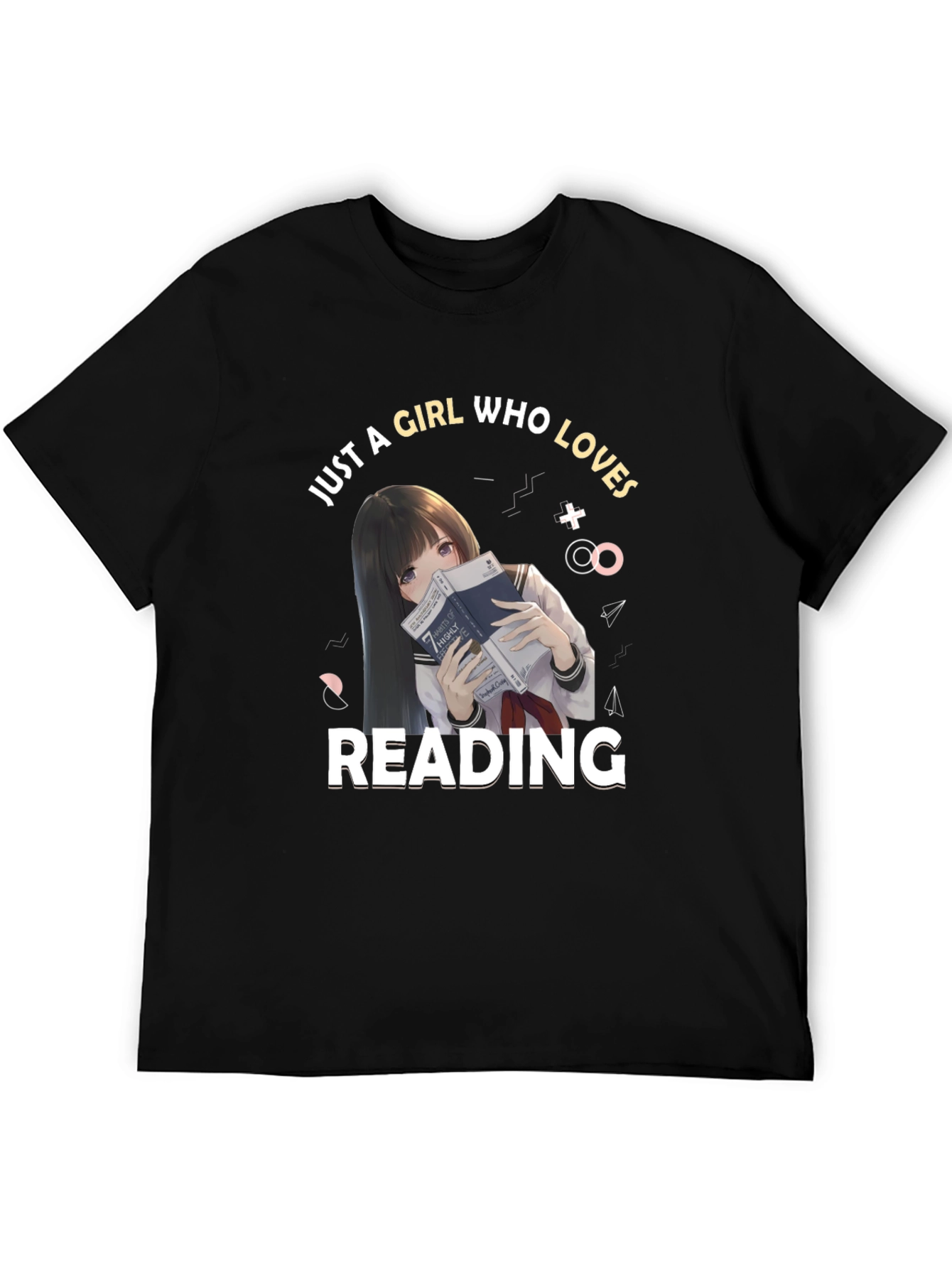 Anime Girl Reading Black T-Shirt