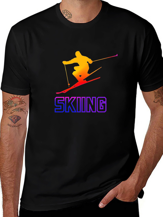Gradient Skier Graphic Tee - Black Cotton Blend