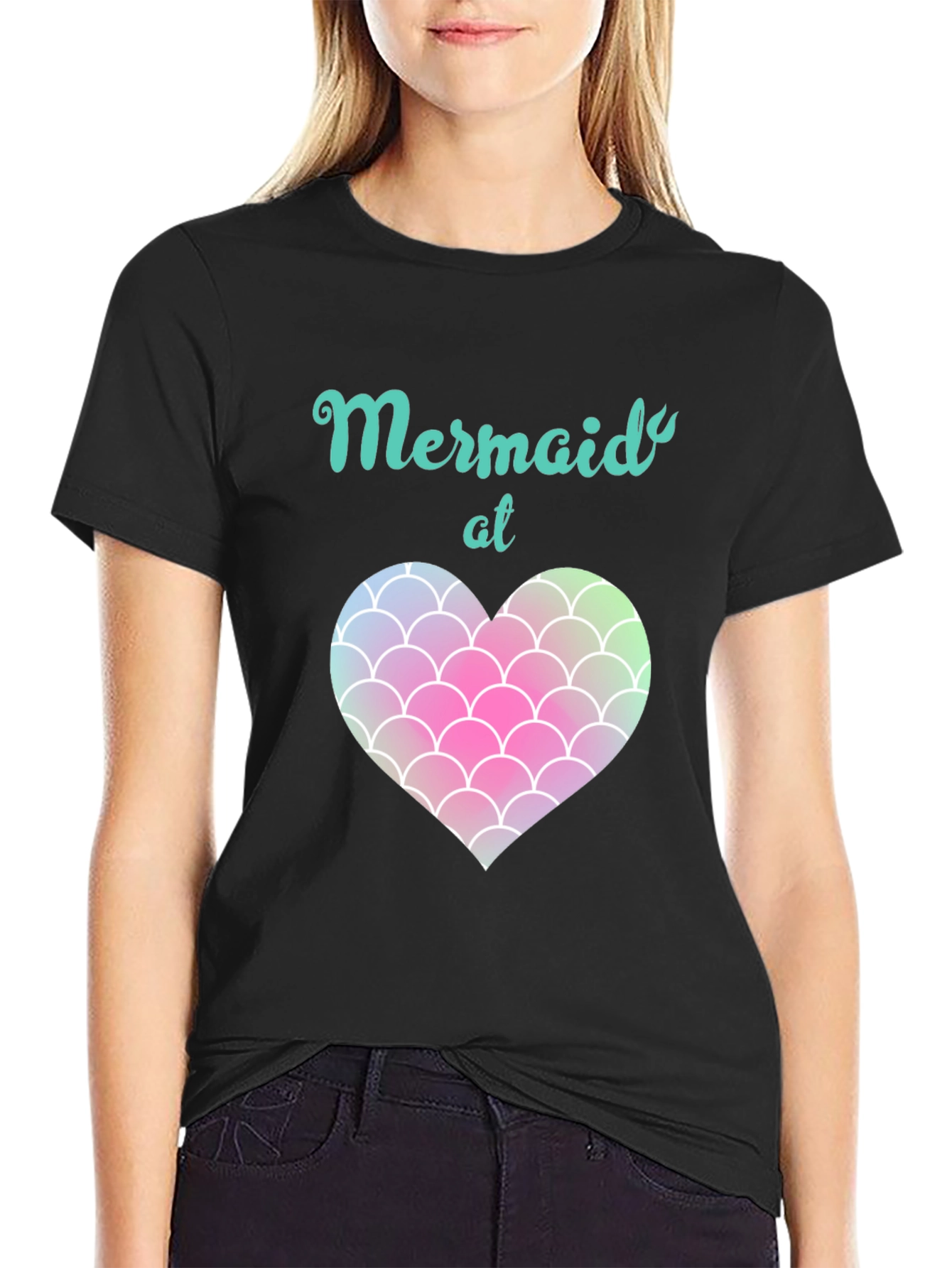 Mermaid at Heart Black T-Shirt