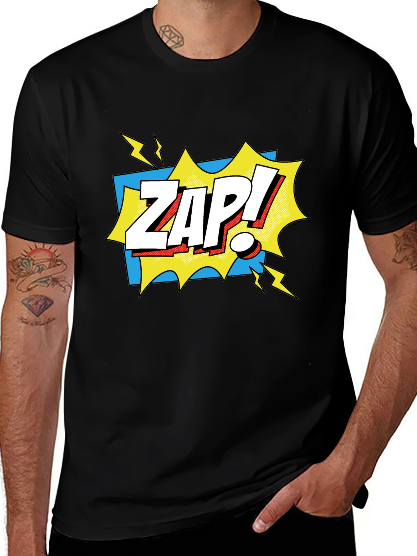 Zap! Graphic Tee - Comic Book Style Black T-Shirt