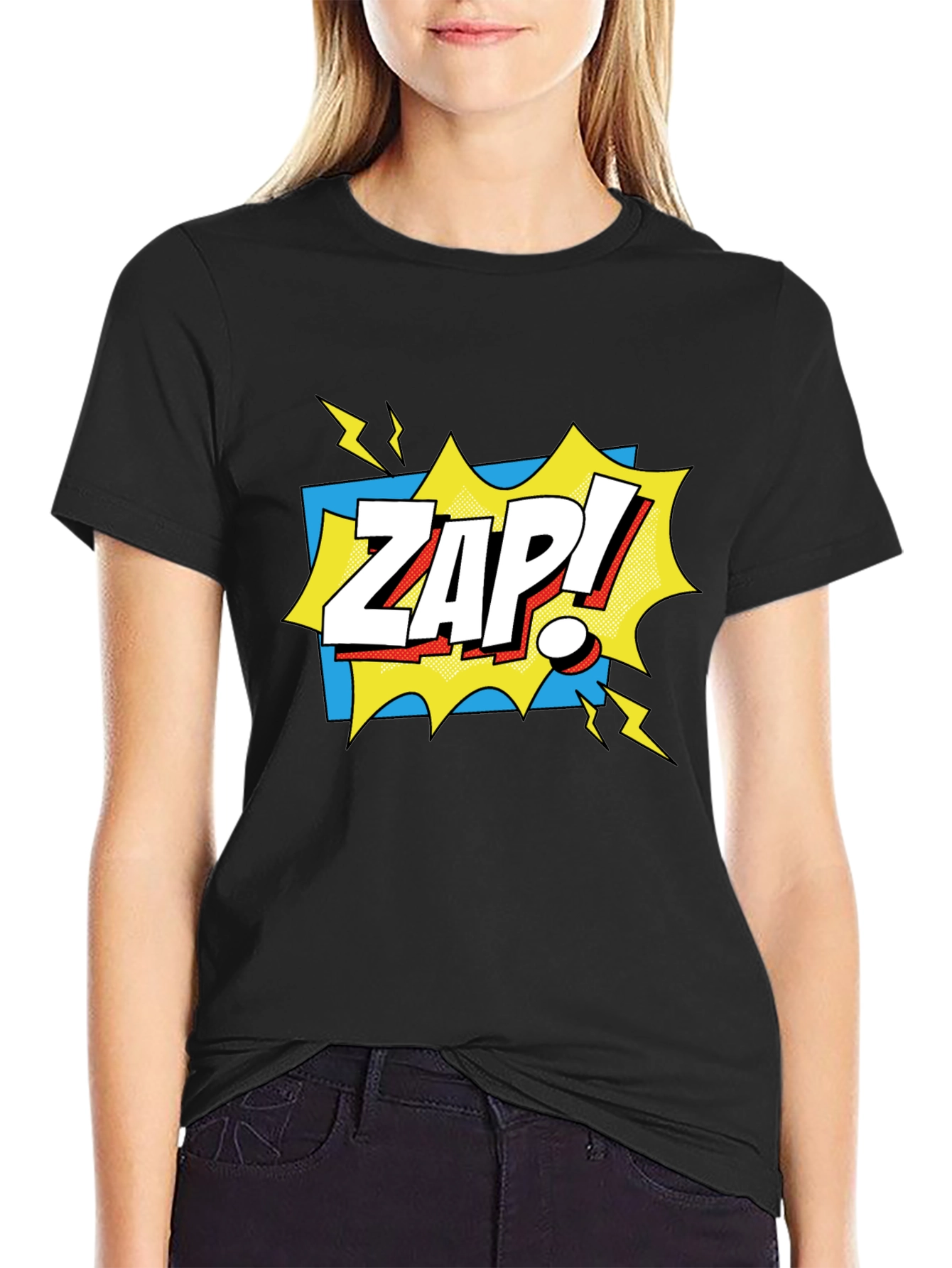 Zap! Graphic Tee - Comic Book Style Black T-Shirt