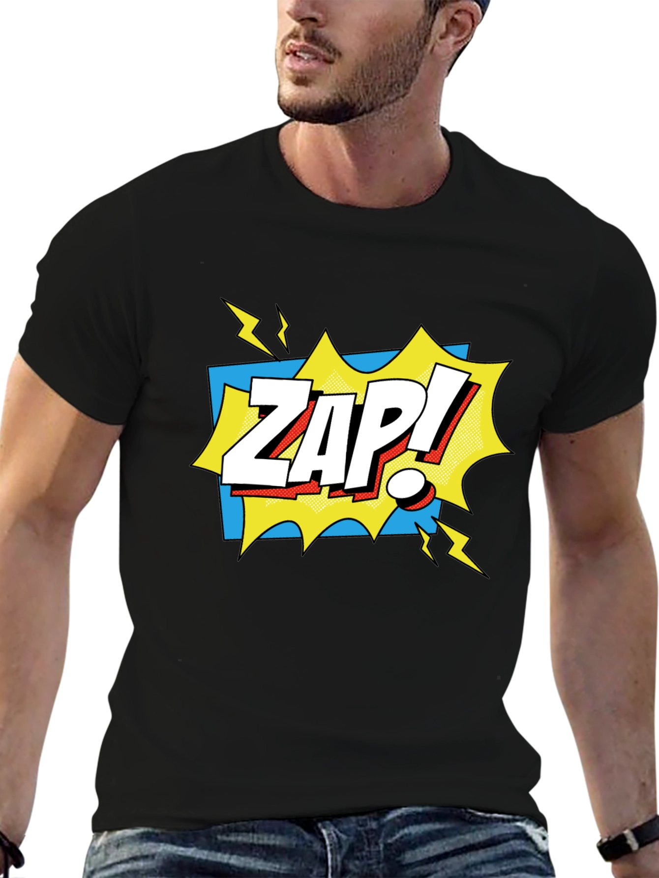 Zap! Graphic Tee - Comic Book Style Black T-Shirt