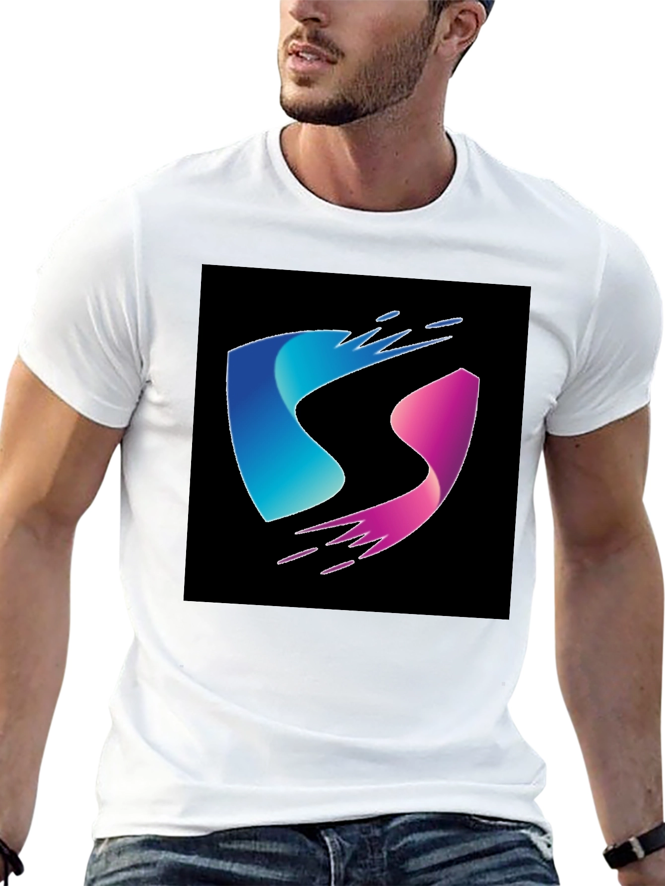 Modern Blue and Pink Wave Design Black T-Shirt