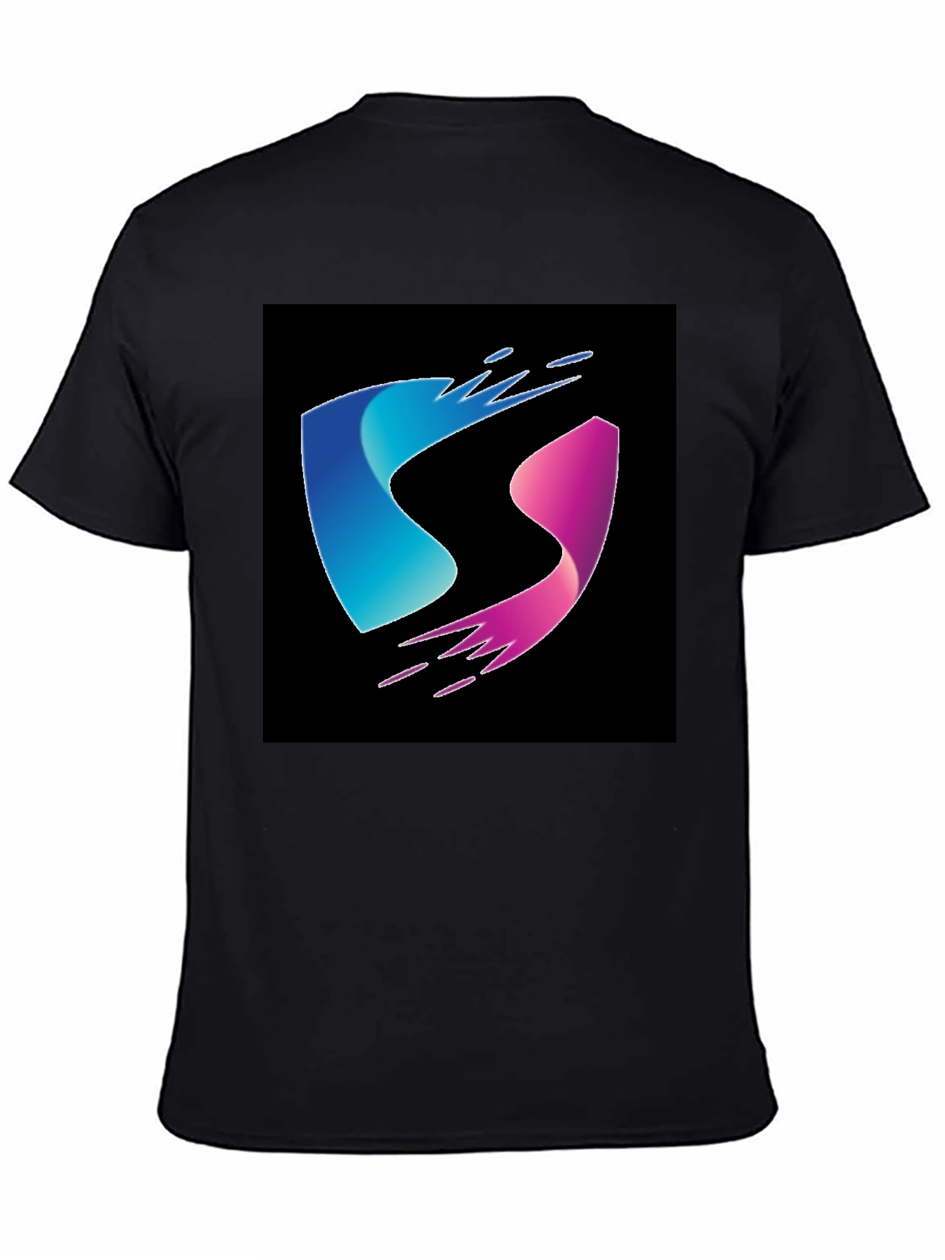 Modern Blue and Pink Wave Design Black T-Shirt