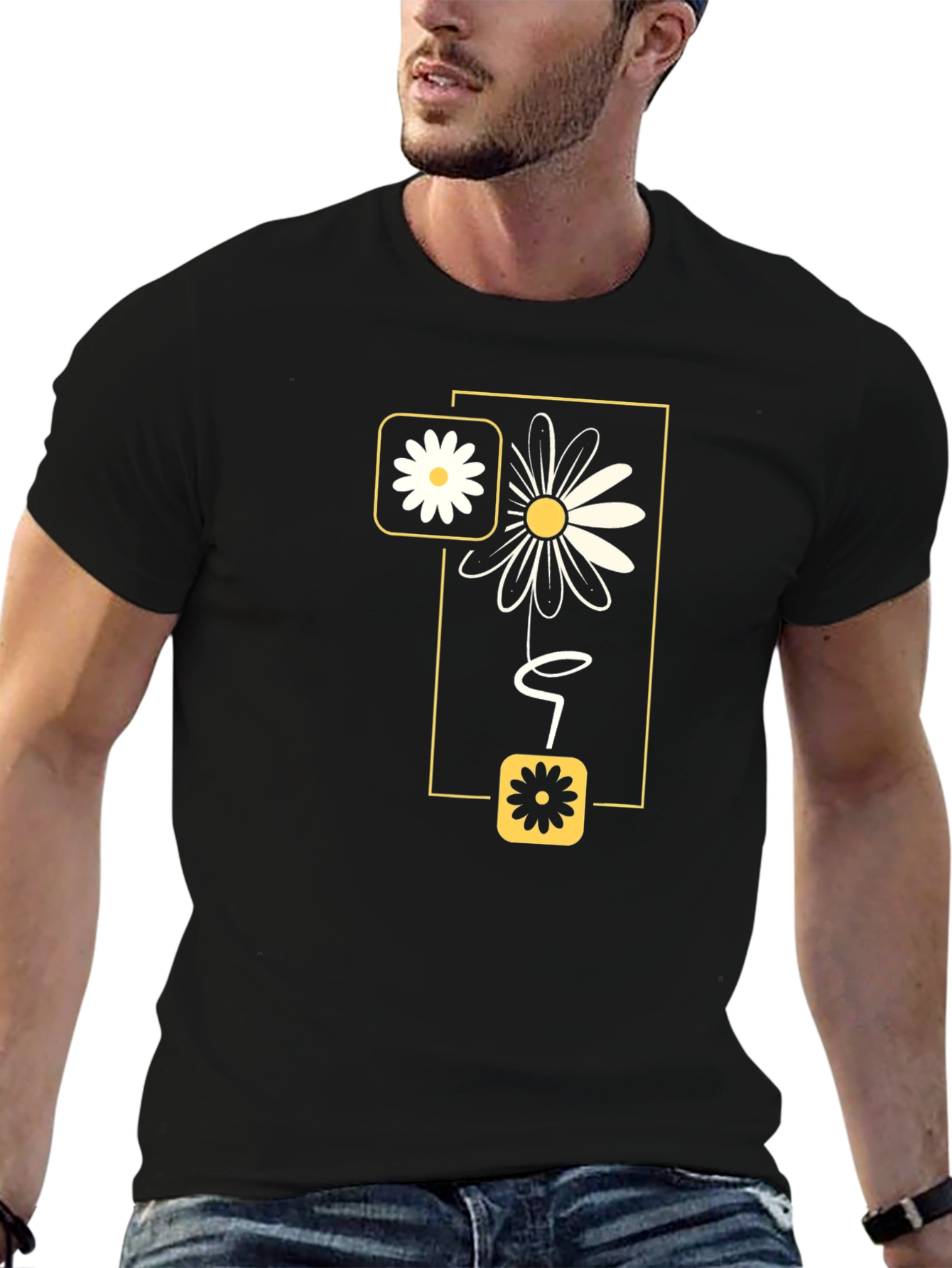Daisy Graphic Print Mens Black T-Shirt