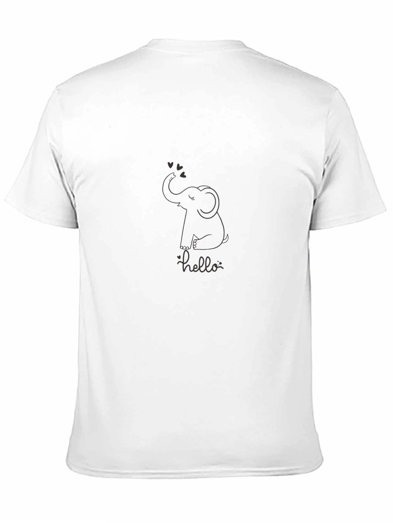 Cute Elephant Hello Graphic Black T-Shirt