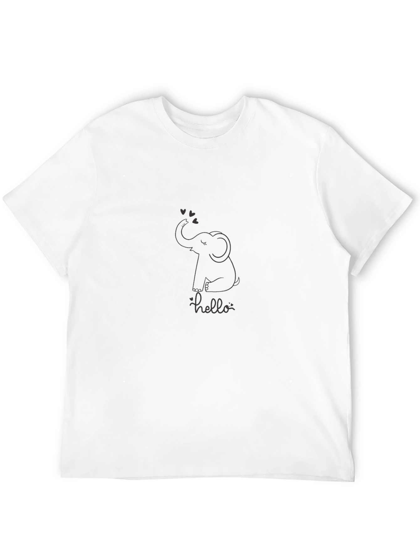 Cute Elephant Hello Graphic Black T-Shirt