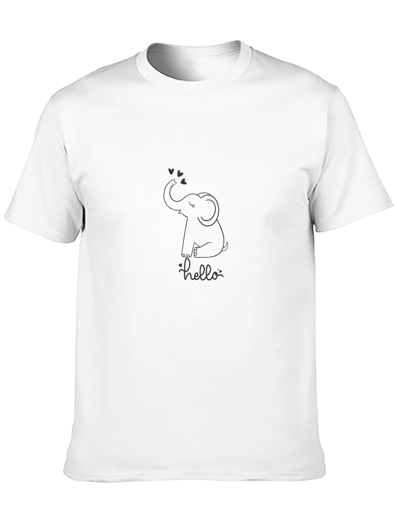 Cute Elephant Hello Graphic Black T-Shirt