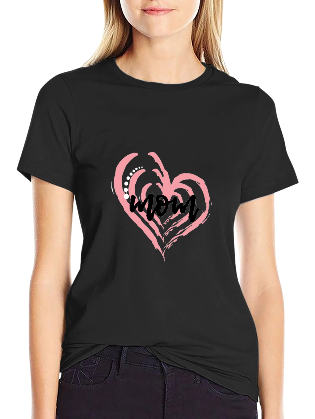 Stylish Black T-Shirt with Mom Heart Design