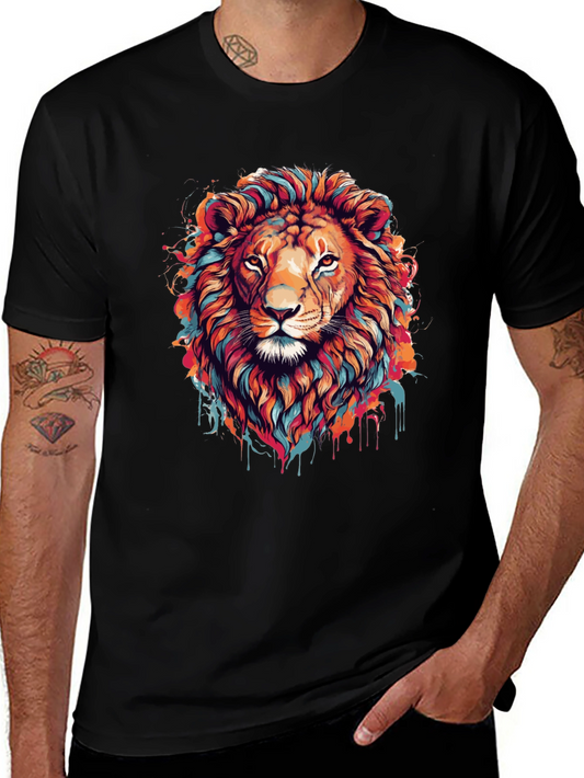 Colorful Lion Graphic T-Shirt - Mens Black Tee