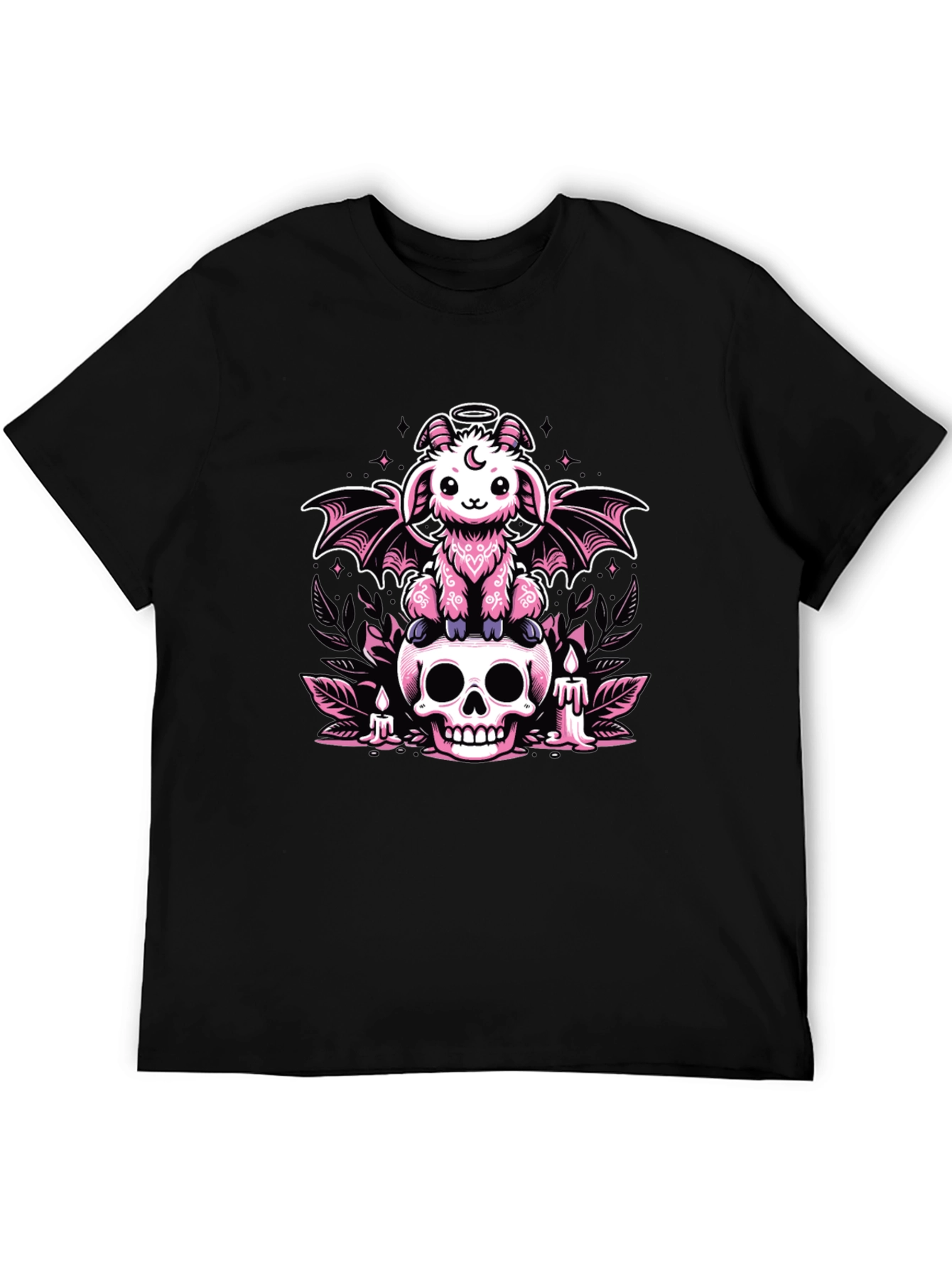 Gothic Pastel Bat Goat on Skull Graphic Tee