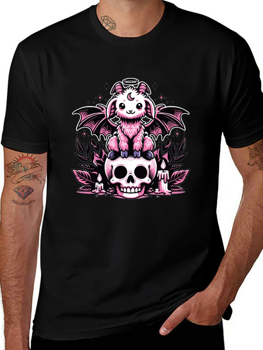 Gothic Pastel Bat Goat on Skull Graphic Tee
