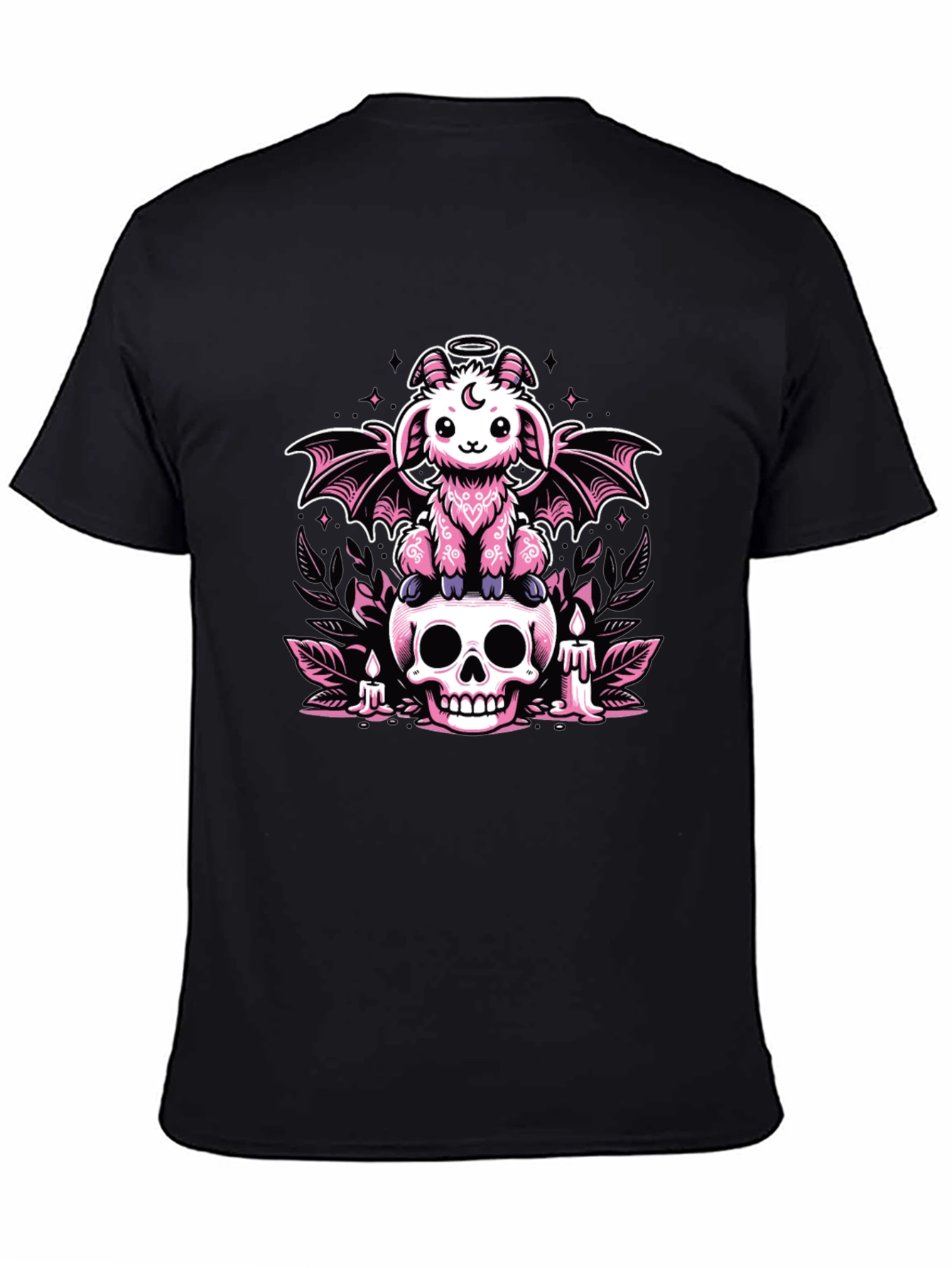 Gothic Pastel Bat Goat on Skull Graphic Tee